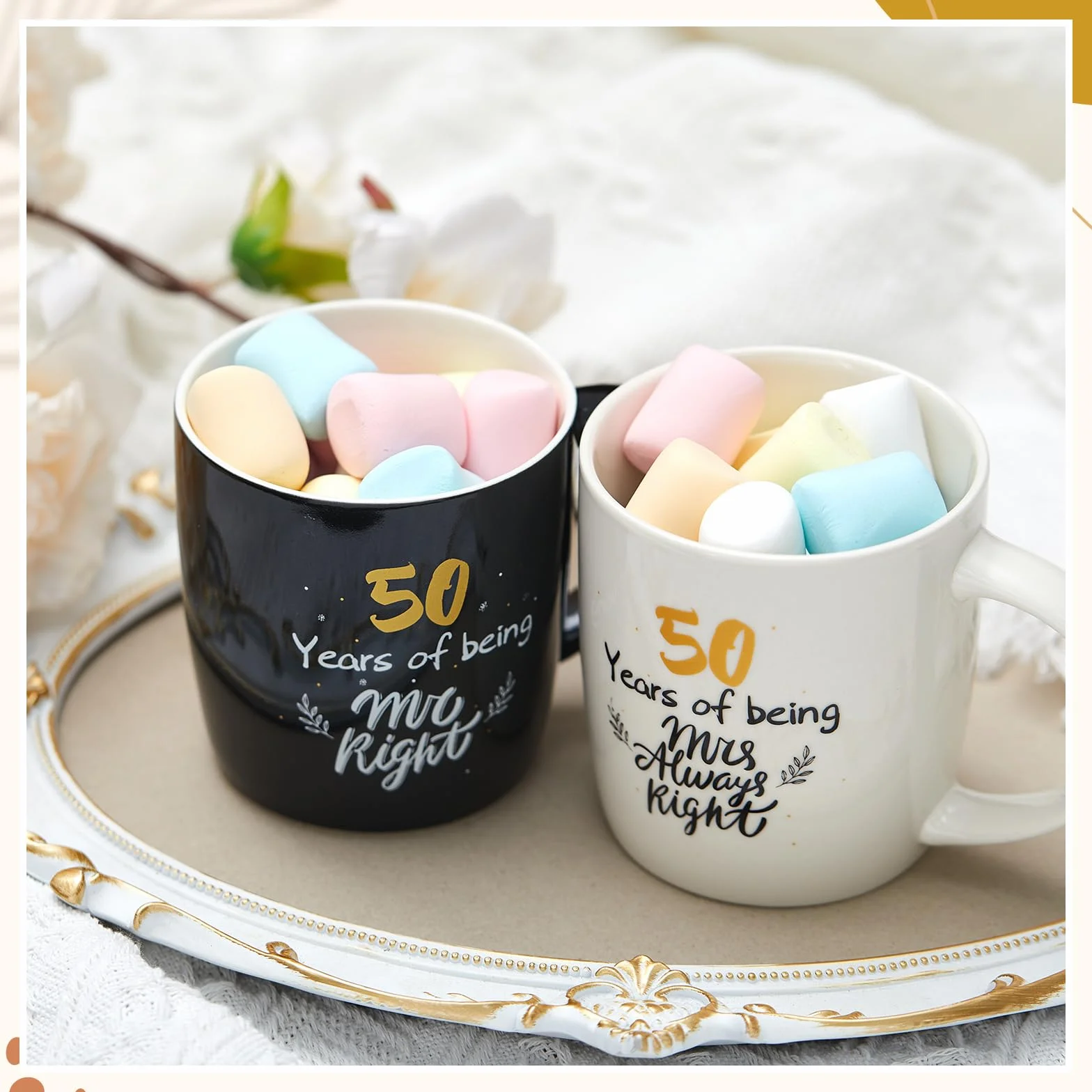 Geiserailie 2 Tazze Tazza di Ceramica 50 Years Mr and Mrs con Carte Coppie Divertenti Regali Natale Scatole Regalo Nere Matrimonio Fidanzamento Anniversario 380 ml