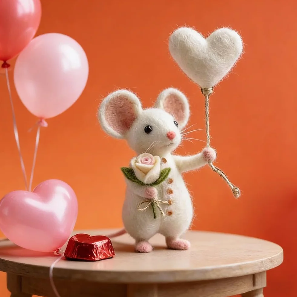 Topo infeltrito ad ago fatto a mano, ornamenti in feltro per San Valentino, regalo affascinante per stanza