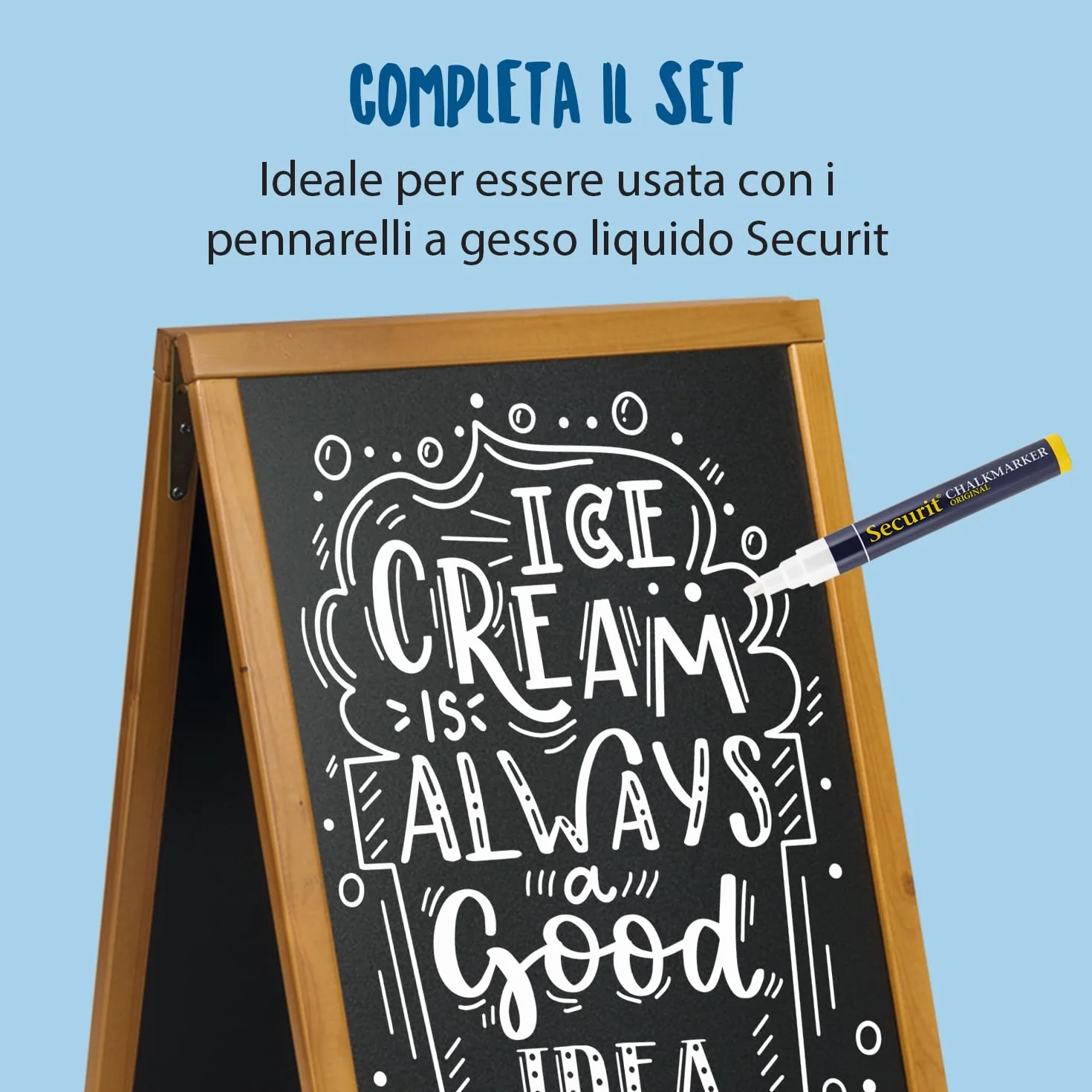 SECURIT - Lavagna Da Terra Woody Bifacciale In Legno Di Pino - Per Pennarelli A Gesso Liquido - Per Caffè, Ristoranti, Bar, Negozi - 55x 85 cm - Colore teak