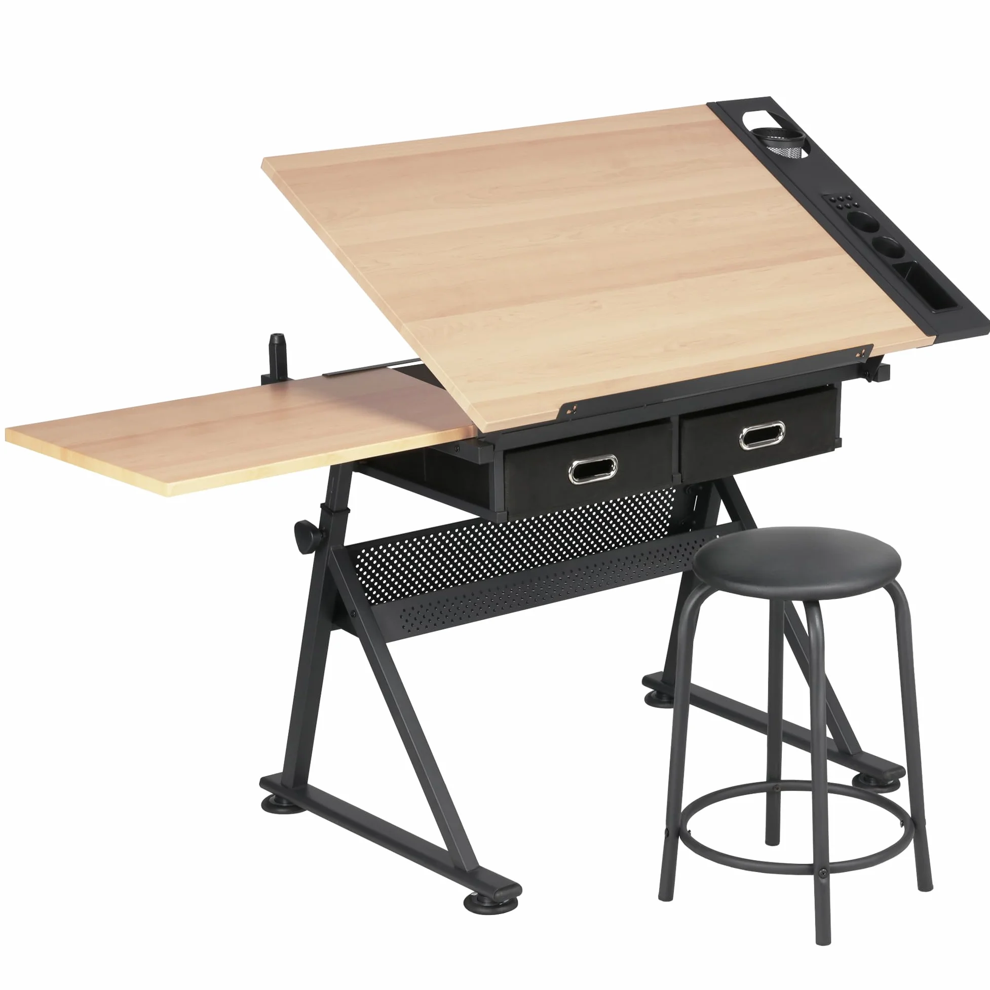 Tavolo da Disegno in MDF e Ferro Angolo Regolabile Scrivania da Lavoro Artistica per Architettura Pittore Ingegnere Artista (Legno)