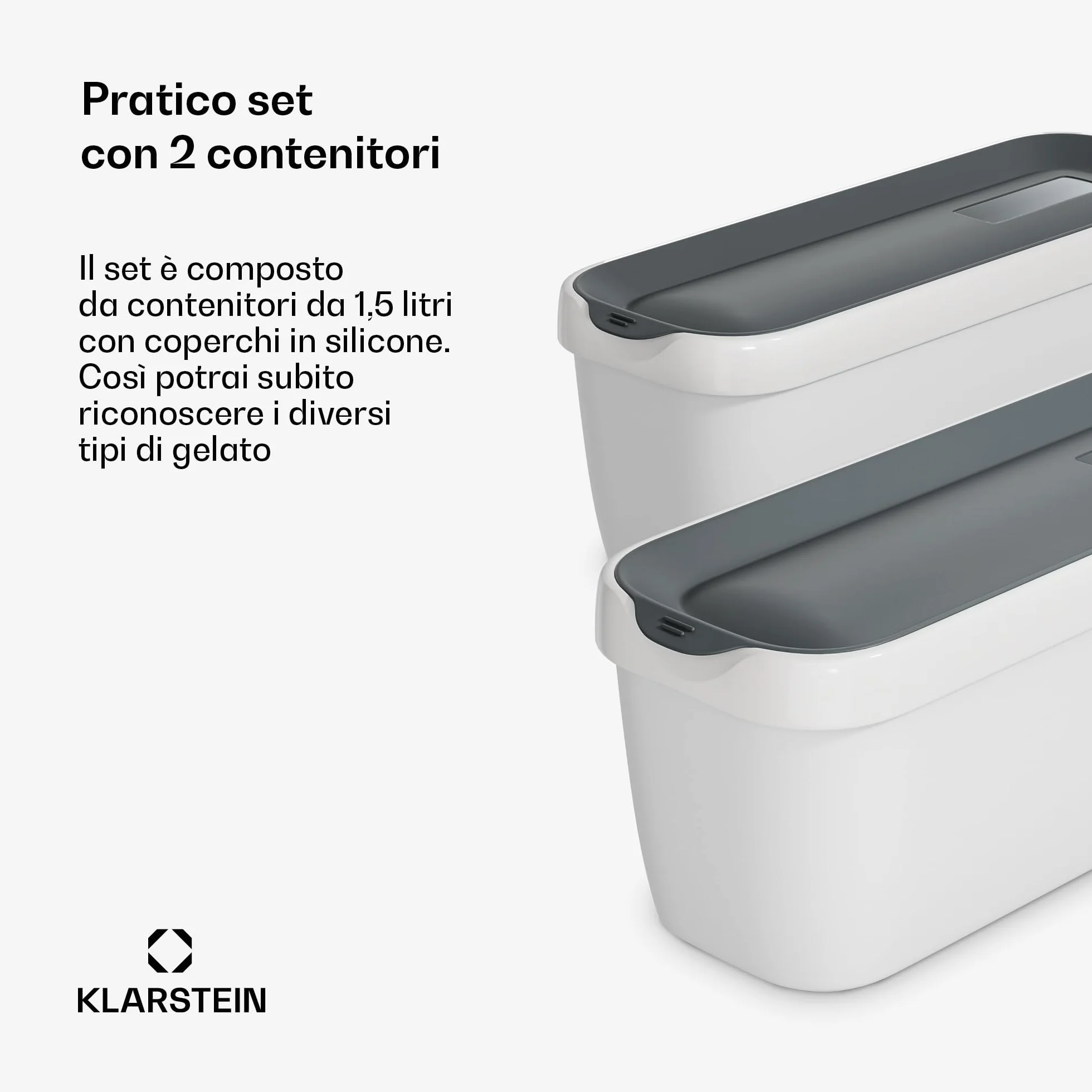 Klarstein Vaschette per Gelato 2x1,5L – Contenitori Plastica con Coperchio, Lavabili in Lavastoviglie