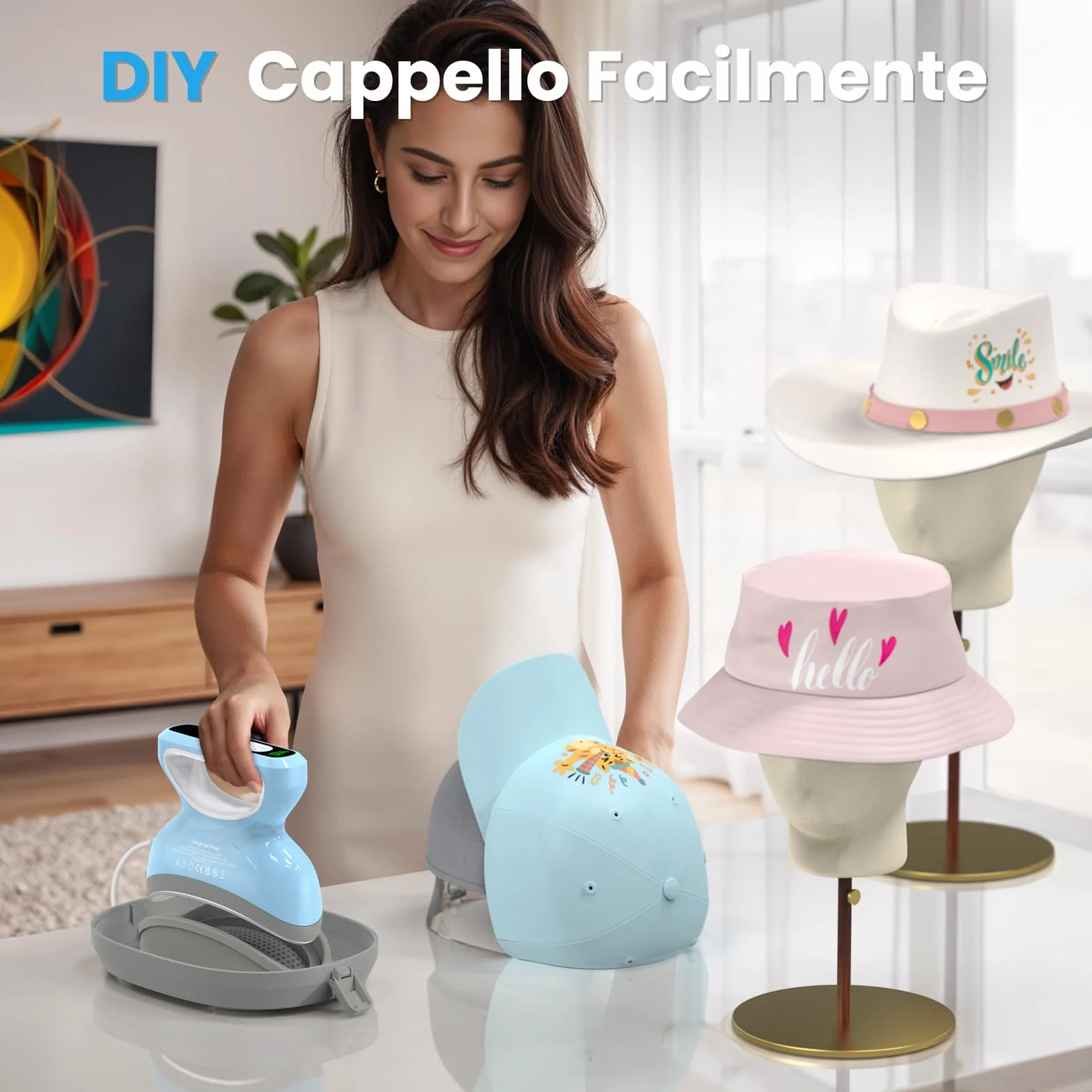 Calogy Mini Pressa a Caldo per Cappelli 210℃ Base Rotonda