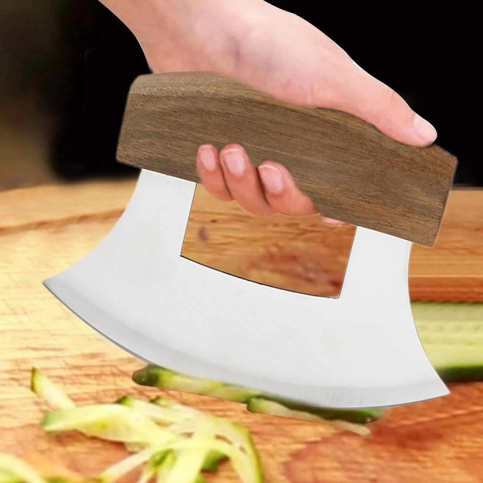 Mezzaluna Alaska - Affettatrice Mezzaluna | Tagliaverdure Insalata | Ulu Cutter | Taglio Inclinabile | Base Per Navi