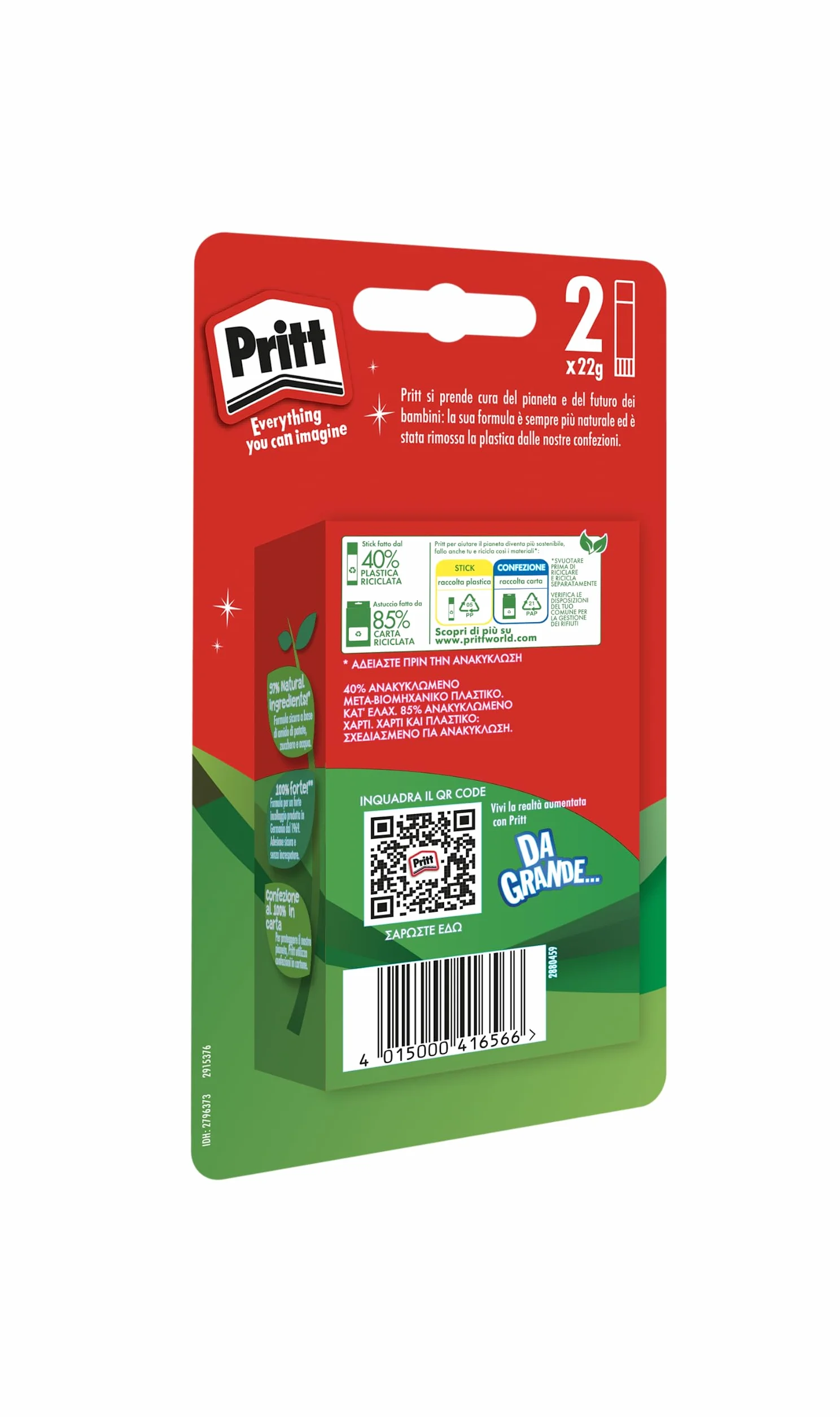Pritt Colla Stick 2 x 22g per bambini scuola ufficio