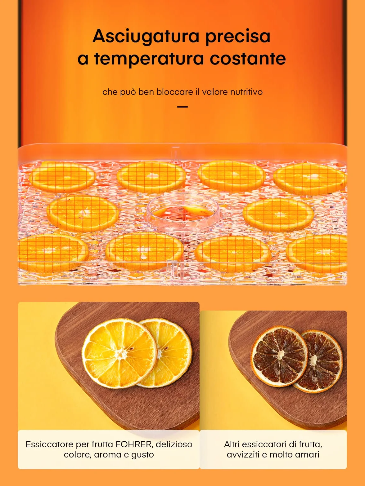 FOHERE Essiccatore Multifunzionale Per Frutta e Verdura, Disidratatore Per Alimenti Regolabile In Altezza 5 Ripiani Impilabili, Temperatura Regolabile (35°C-70°C), Adatto Per Frutta, Carne e Verdura