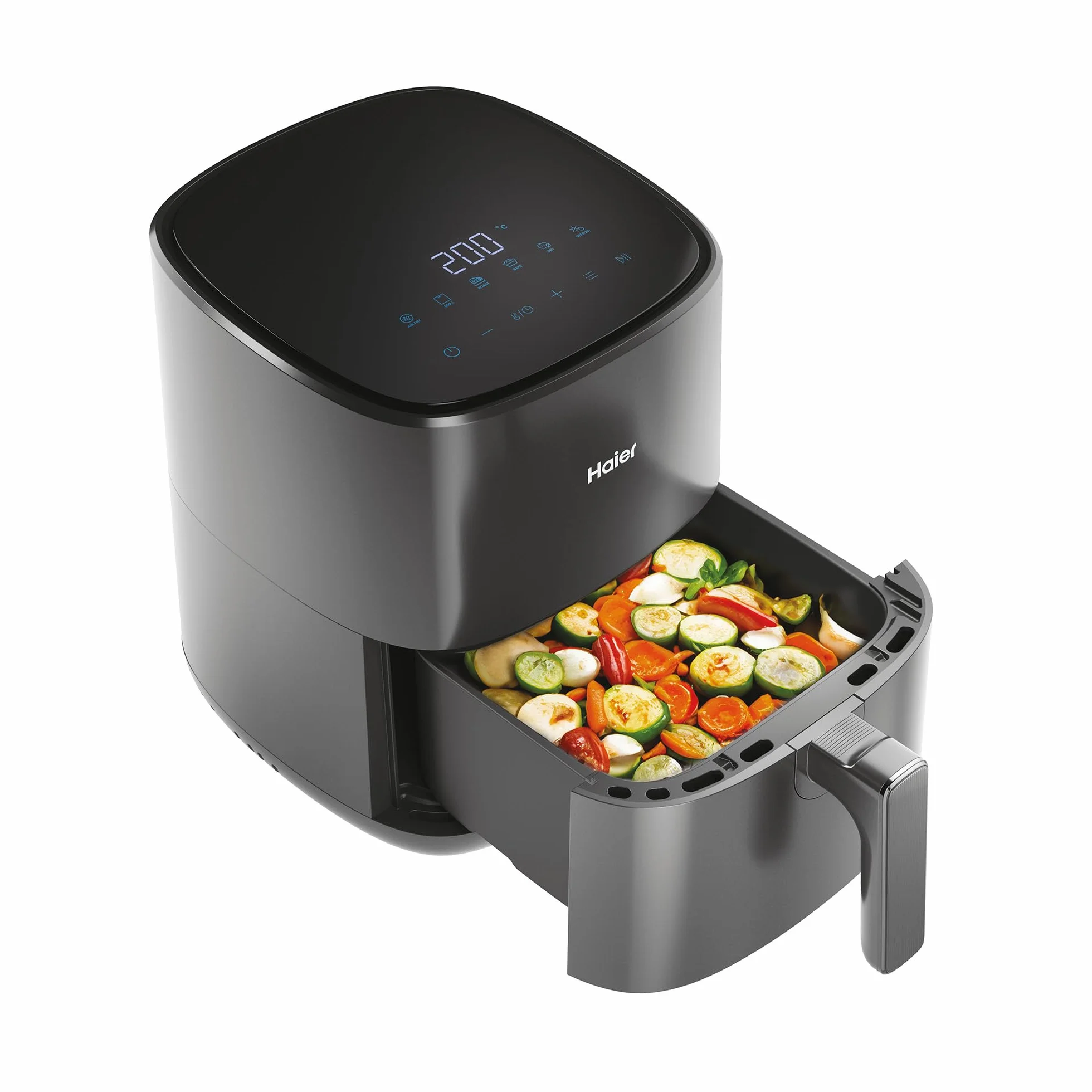 Haier Friggitrice ad aria I-Master, 6 in 1 con display touch, cuoci, arrostisci, griglia, scongela, capacità 5 litri per un massimo di 4 persone, [Nero]