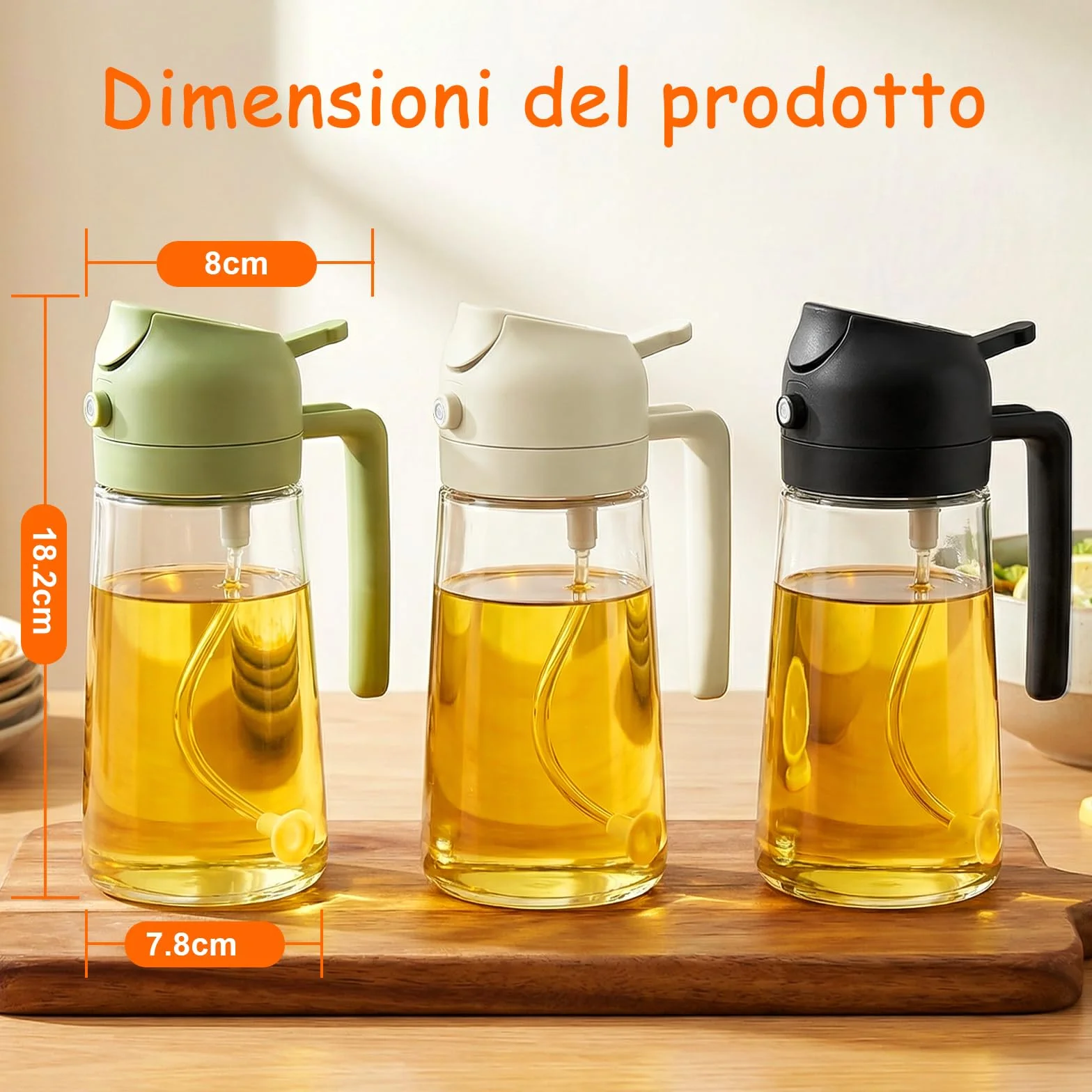 Spruzzatore per Olio 2 in 1 470ml per Friggitrice ad Aria Calda, Erogatore da Cucina Nero