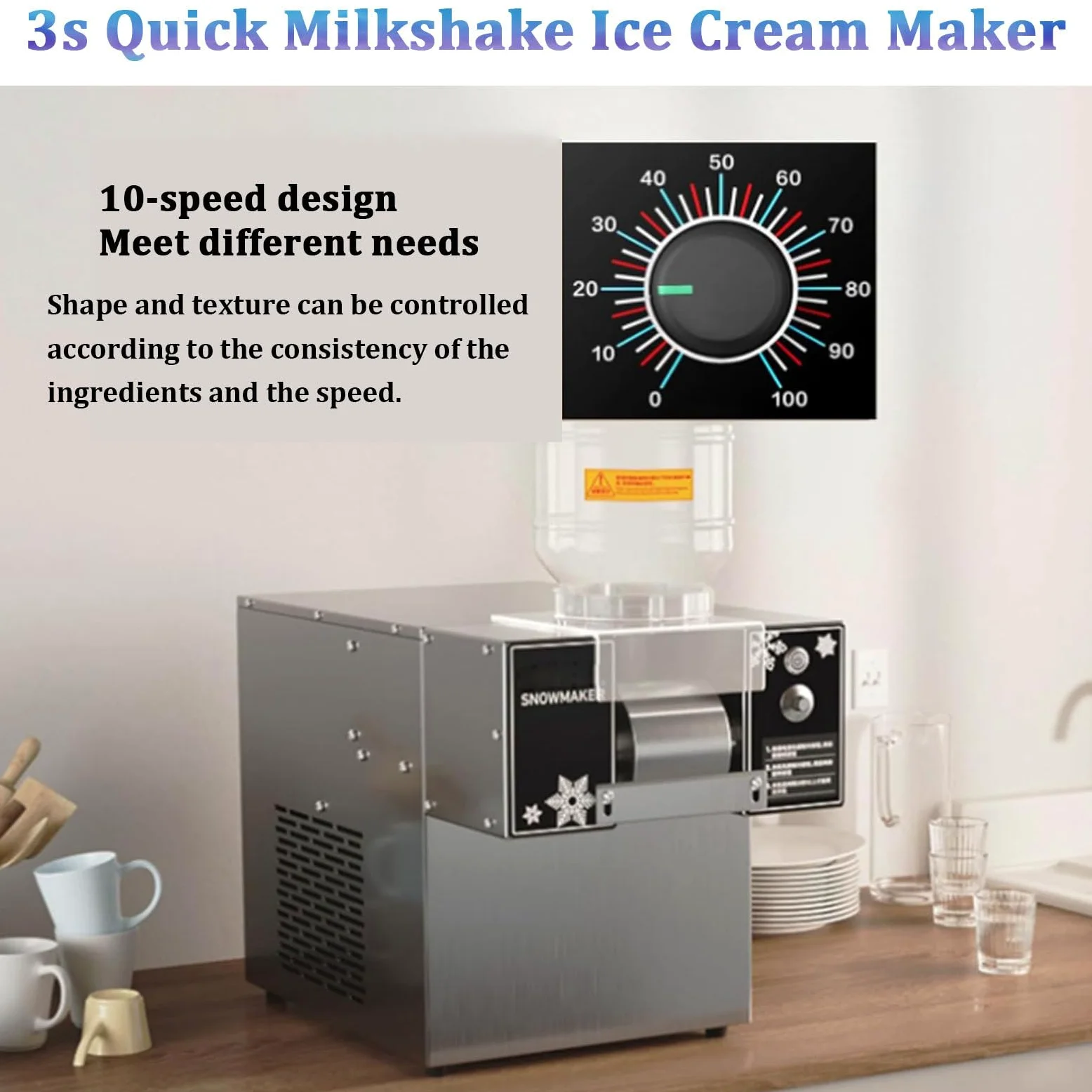 Macchina per ghiaccio a fiocchi di neve, macchina elettrica per ghiaccio tritato, raffreddamento rapido, materiale in acciaio inossidabile per uso alimentare, macchina per ghiaccio a fiocchi,60kg/Day