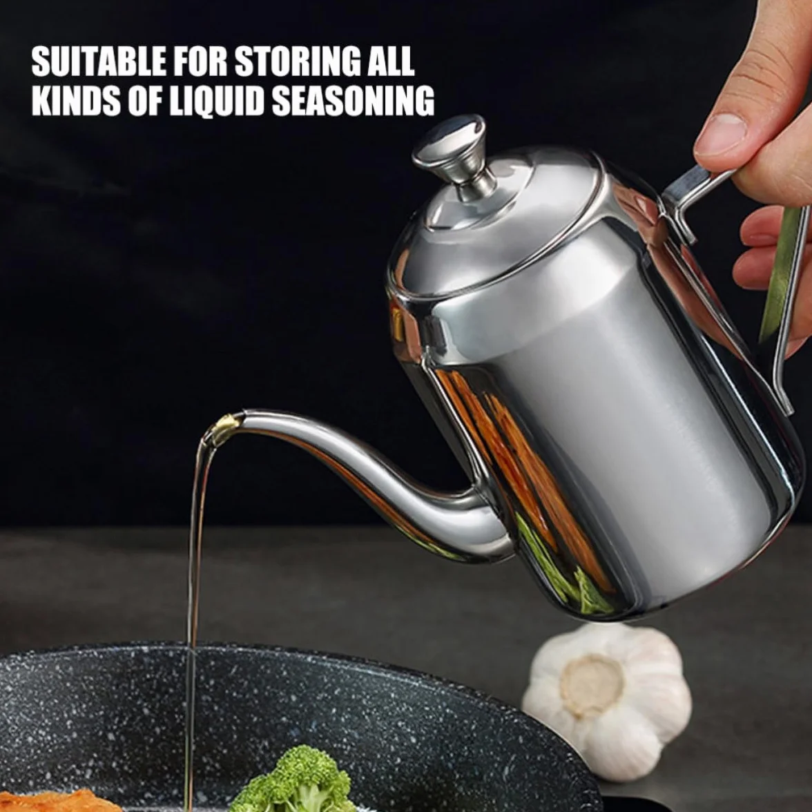 Dosatore Olio da Cucina e Coperchio Ermetico Beccuccio Antigoccia in Acciaio Inossidabile 304 Contenitore per Olio Domestico Pratico e Resistente