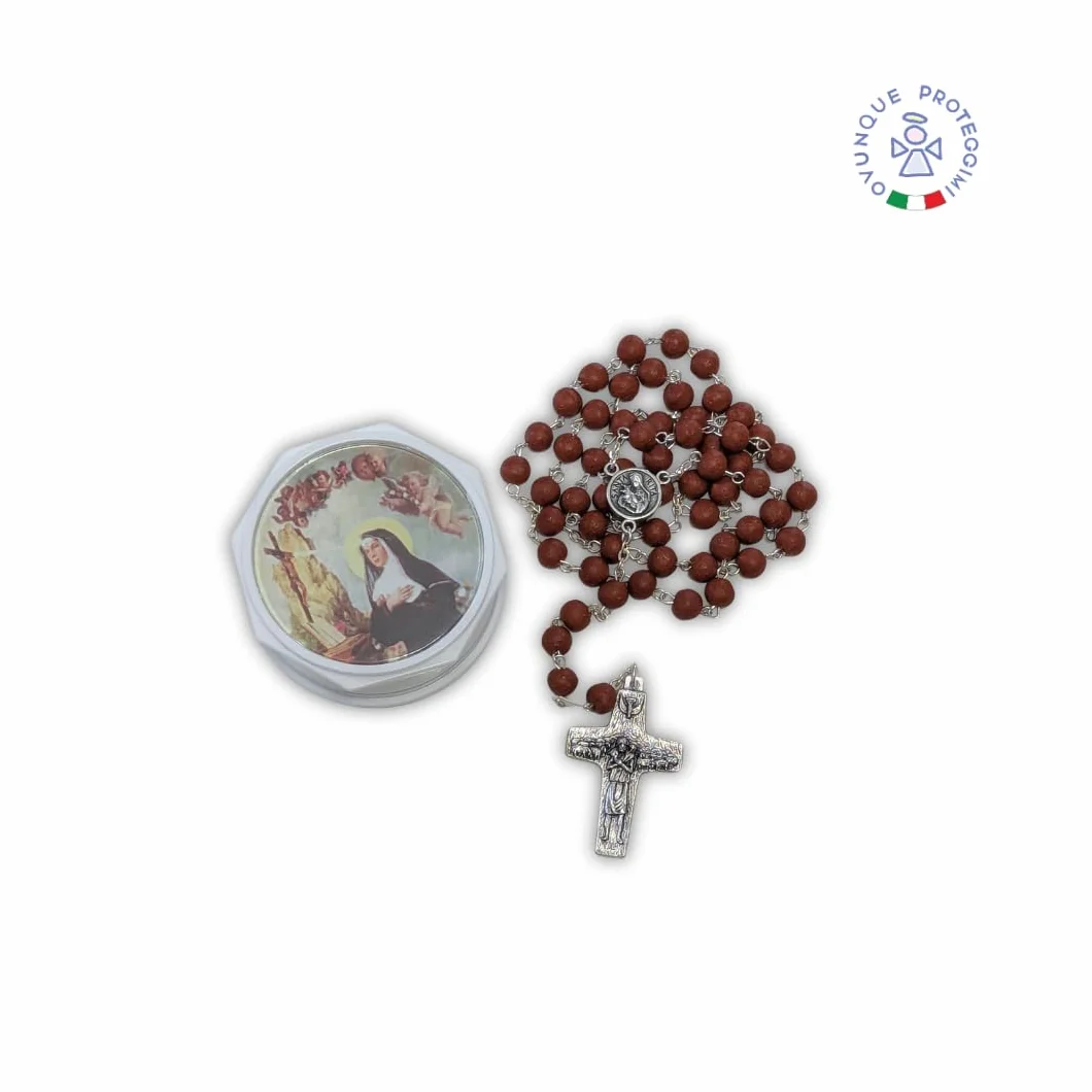OVUNQUE PROTEGGIMI Rosario con Croce di Papa Francesco profumato alla Rosa. con Veri Petali di Rosa. con Scatola portarosario Santa Rita. Rose Petal Rosary.