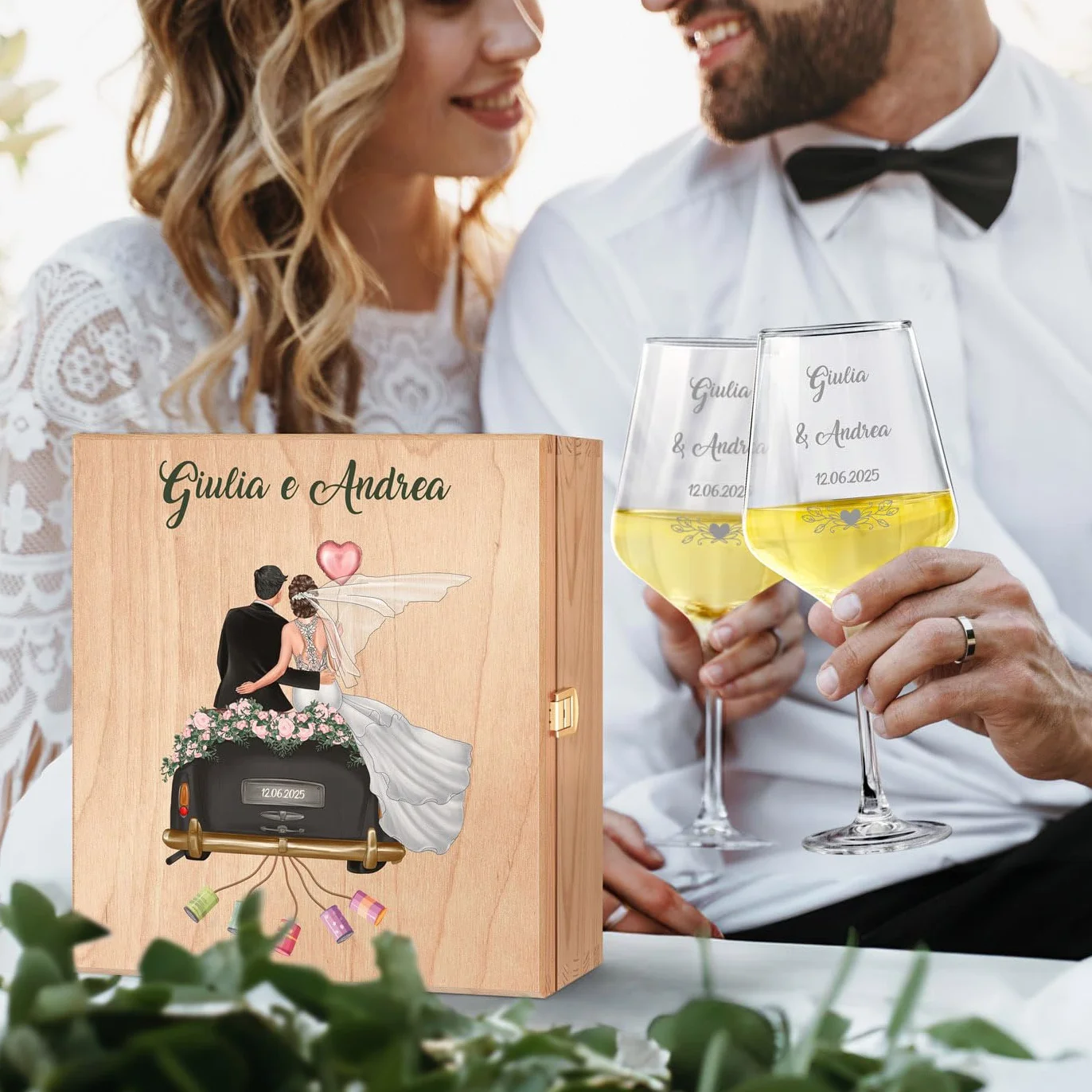 Maverton Calici Vino Personalizzati 490 ml Bicchieri Vino Rosso Bianco Regalo Sposi Coppia