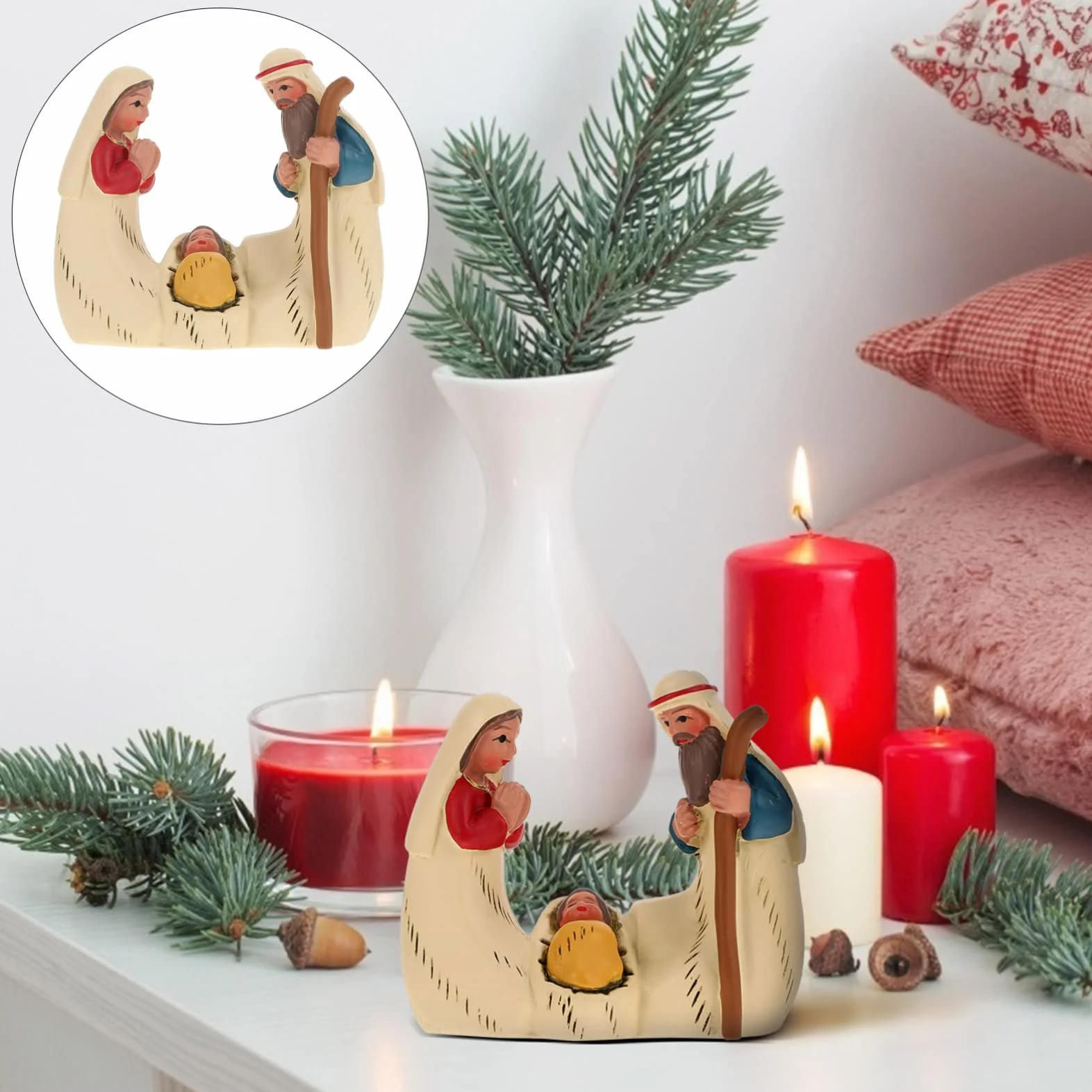 MAGICLULU Nativity Ornaments Scultura Religiosa in Resina 2.4 Pollici Mini Statua Sacra Famiglia Per Decorazioni Casa E Tavolo Natale