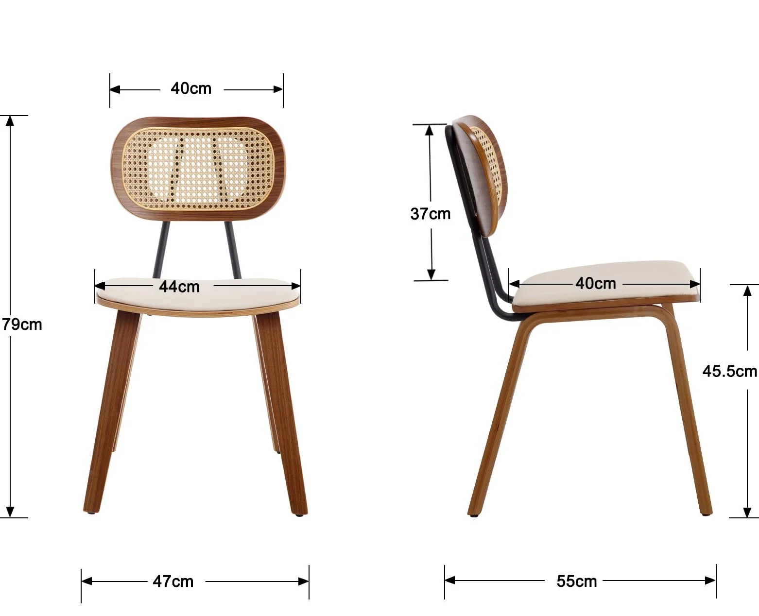 Ya-Home Set di 2 Sedie da Pranzo in Rattan Sedie da Cucina con Cuscino in Ecopelle Sedia da Salotto Imbottite con Gambe in Legno Design Retrò per Sala da Pranzo/Soggiorno