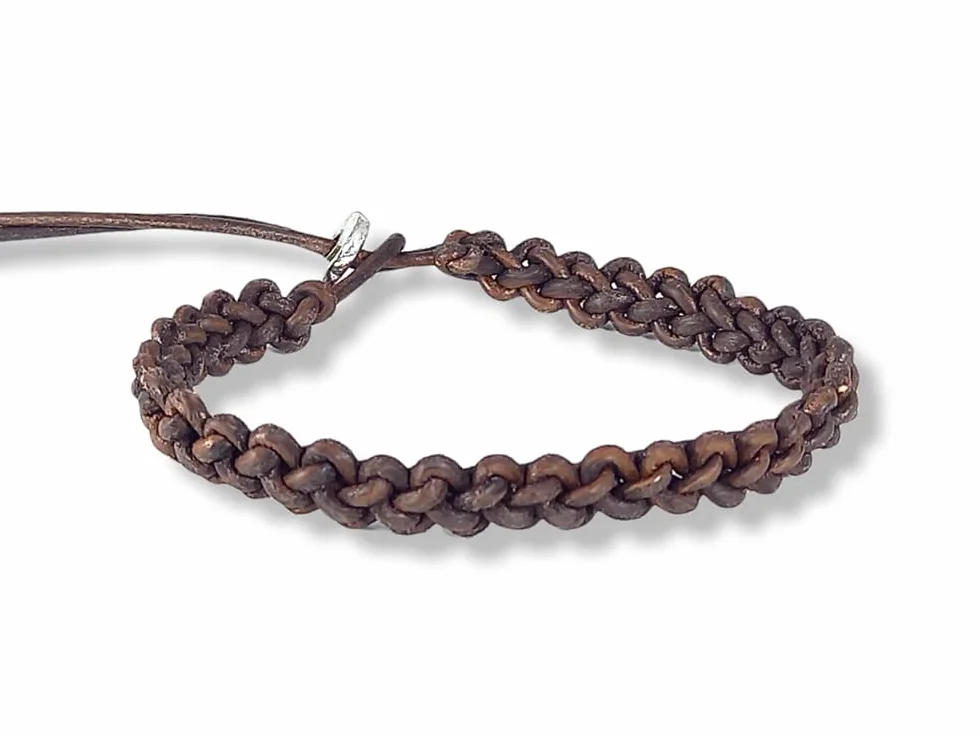 Bracciale uomo in cuoio grezzo intrecciato a mano - Testa di Moro