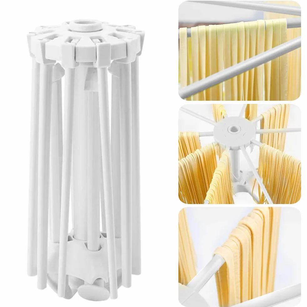 Stendi Pasta Fresca Legno Stendipasta Pieghevole con essiccatore per Noodle Domestico da 10 Bars, Luce Facile da Installare e Memorizzare (Bianca)
