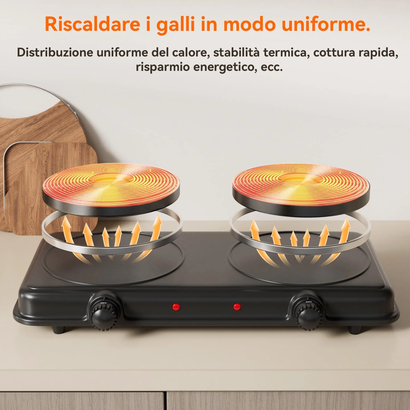 Fornello Elettrico 2 Piastre in Ghisa,doppio bruciatore elettrico da banco da 2000 W,controllo della temperatura,fornello da cucina portatile e base in acciaio inossidabile facile da pulire (nero A)