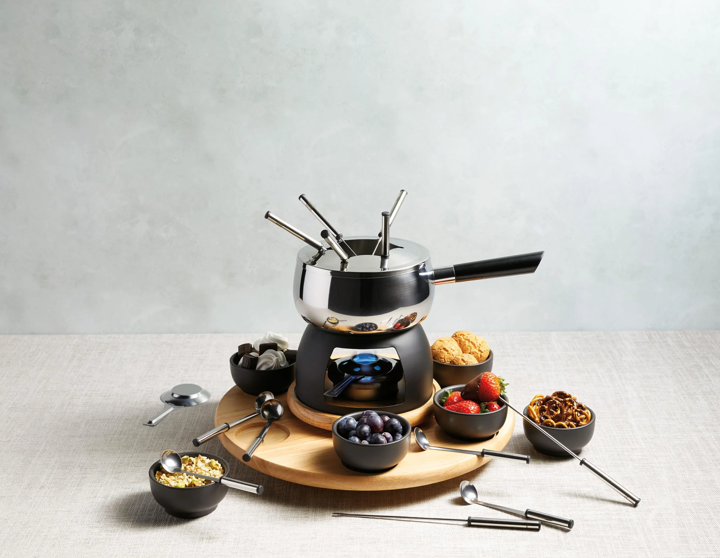 Artesà Zestaw do Fondue z Lazy Susan, 22-częściowy, Stal Nierdzewna, Czarny