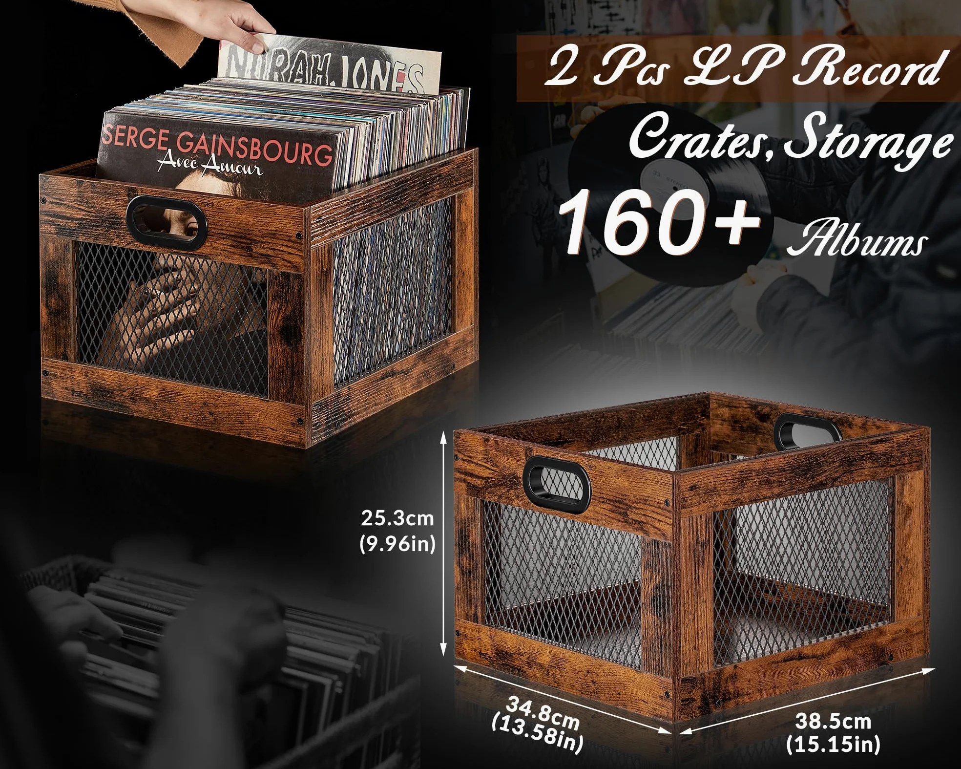 3IngSeagulls 200+ album di archiviazione per dischi in vinile, durevole e affidabile casse per dischi in vinile, scatola portaoggetti per dischi Lp Cube Record Organizer, confezione da 2