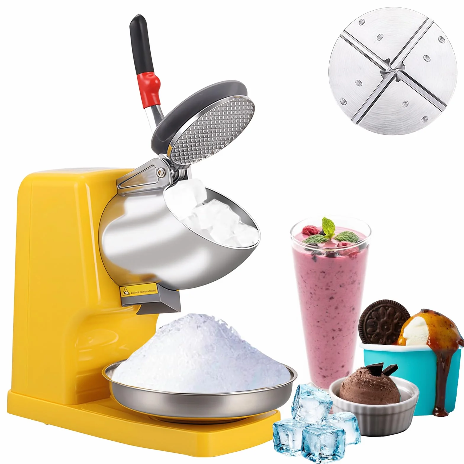 Frullatore elettrico per ghiaccio 500 W 2000 giri/min, rompighiaccio in acciaio inox 65 kg/h, doppio coltello Ice Shaver Machine con ciotola, Ice Crushers Machine per la preparazione di frullati