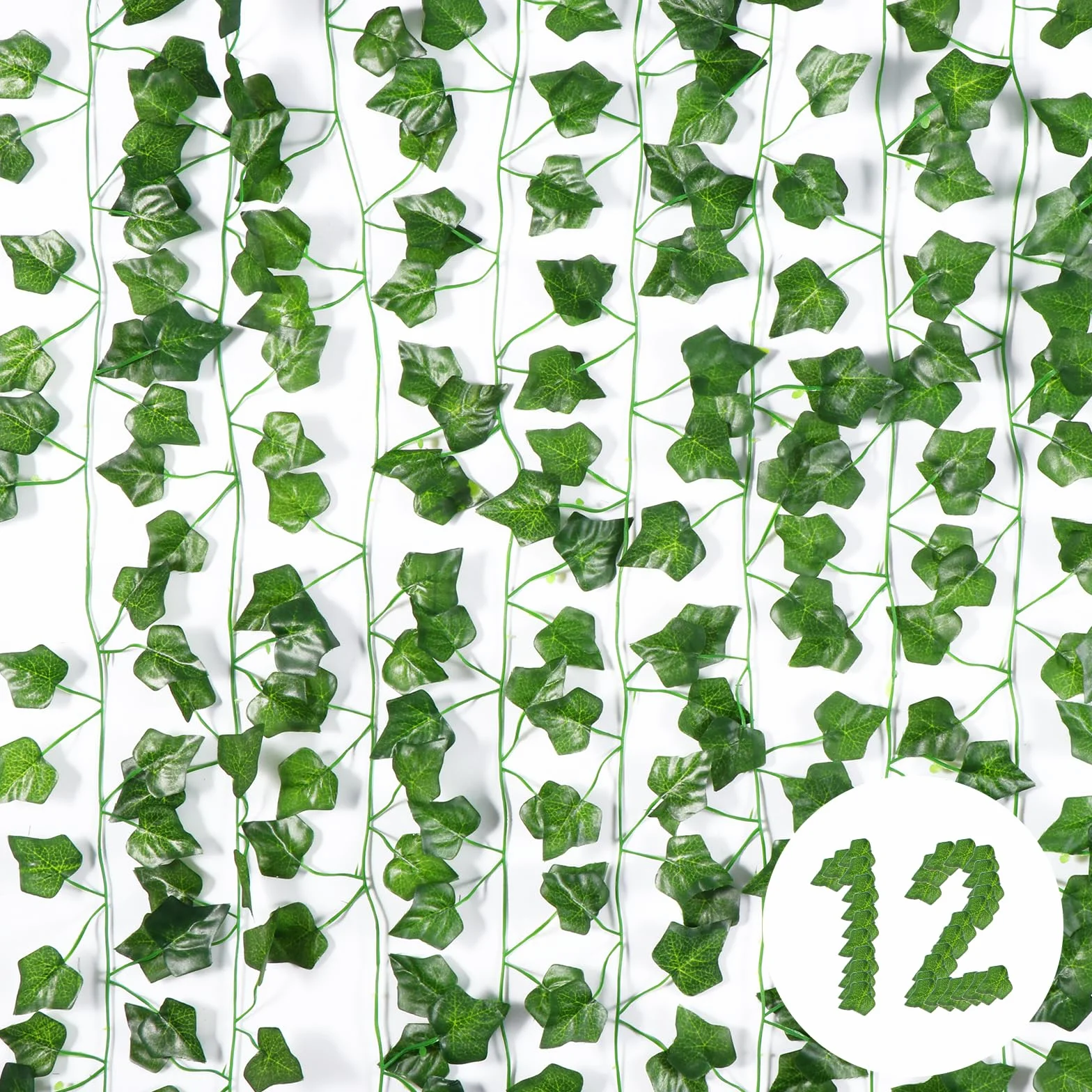 Vinabo Home Deco Edera Finta Pianta Artificiale Rampicante Ghirlanda 2,1m 12 Pezzi Verde per Esterno