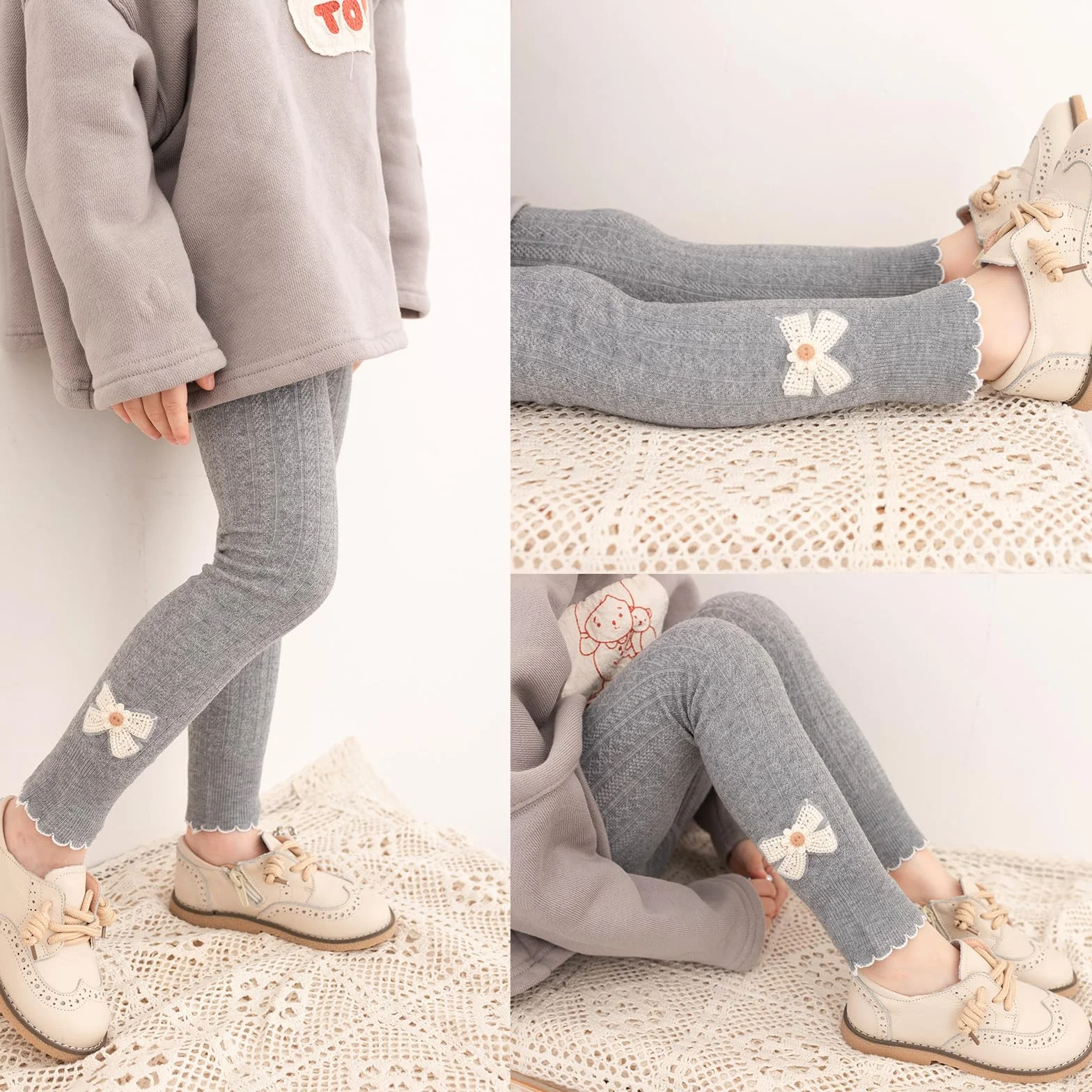 Leggings per Ragazze 2 Pezzi, Pantaloni Sportivi Morbidi da Balletto per Interni ed Esterni, Nero/Bianco/Grigio/Albicocca, 2-9 Anni