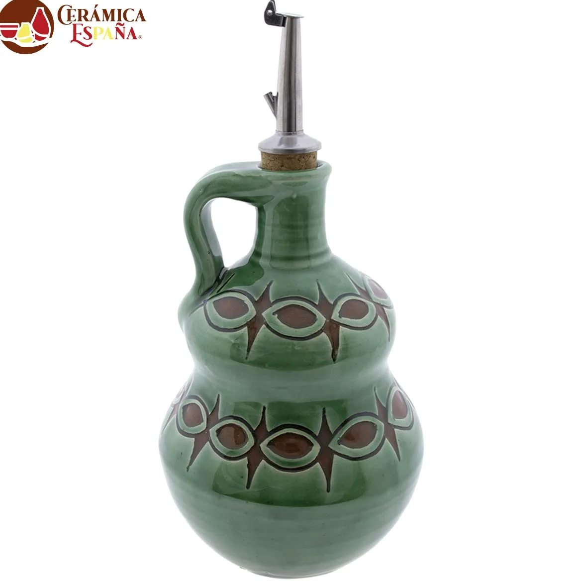 CERÁMICA ESPAÑA | Oliera Amazon | Oliera antigoccia | Oliera in ceramica per cucina verde rame - Modello M07 | 500 ml | 100% Fatto a mano | 11x11x22 cm