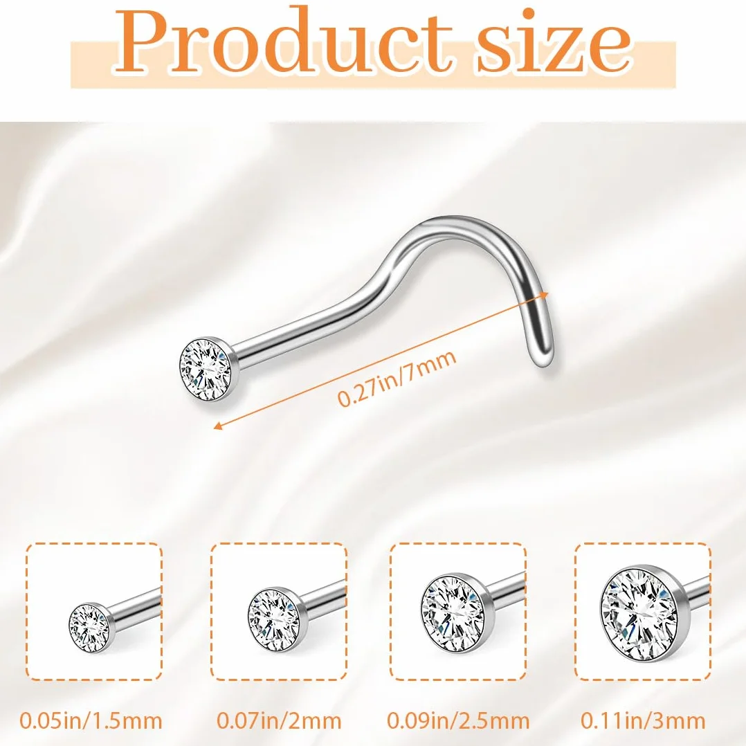 JEYORZY 12 Pezzi Piercing Naso Acciaio Inox CZ Orecchini Naso Borchi a Forma di L Gioielli