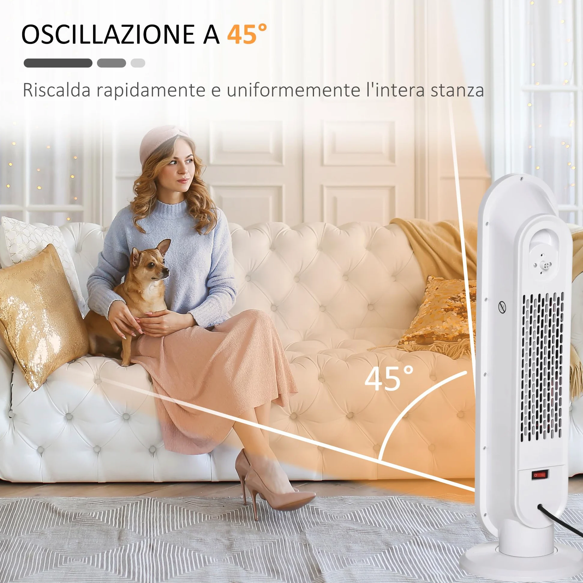 HOMCOM Stufa Elettrica Oscillante con Timer 21x21x63.5 cm Bianco e Nero | Con Telecomando, 2 Modalità, Stufetta Elettrica Basso Consumo in PTC, Protezione da Surriscaldamento e Antiribaltamento