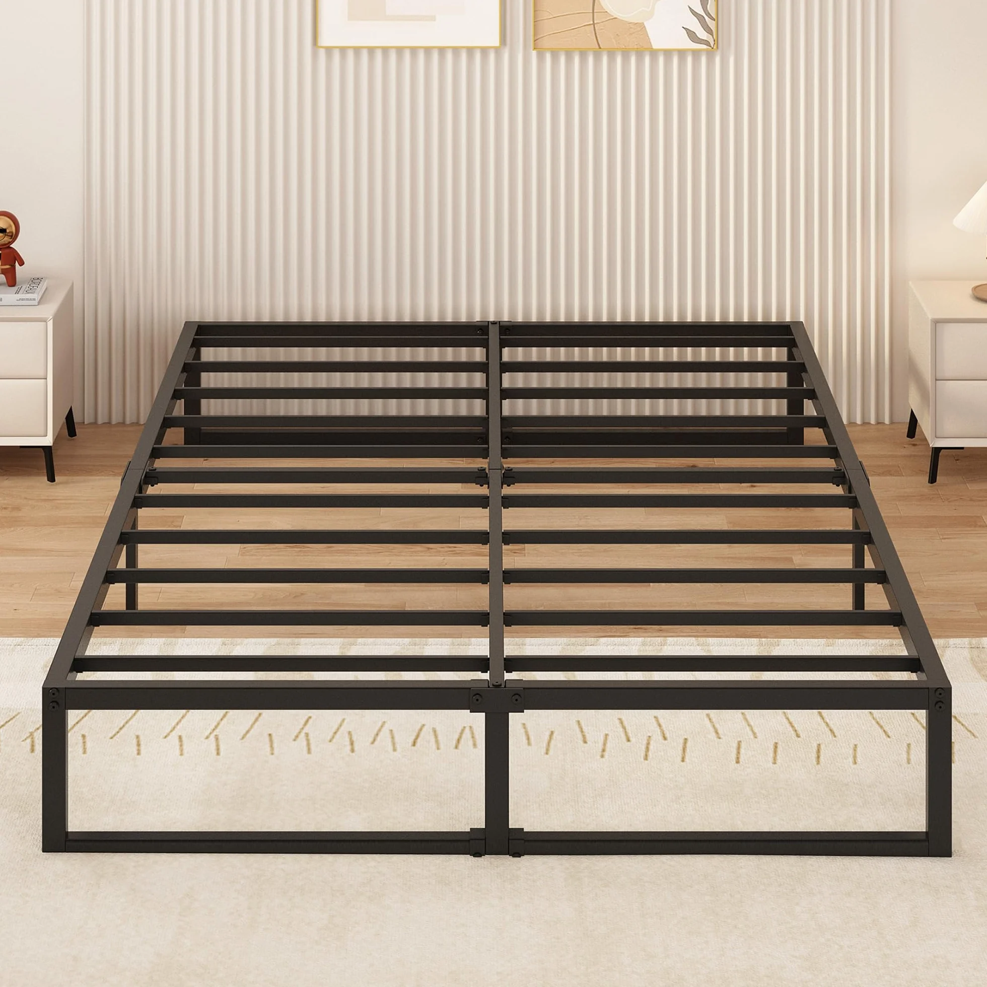 Yicensen Struttura Letto Matrimoniale 160x190 cm, Struttura Letto in Metallo, Supporto Solido, Facile da Montare, Design Silenzioso, Stile Moderno e Minimalista, Altezza 30 cm, Nero
