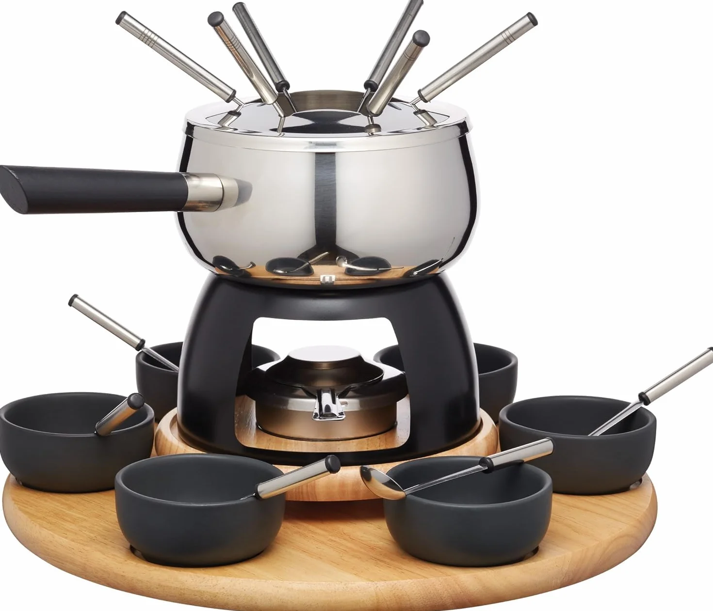 Artesà Zestaw do Fondue z Lazy Susan, 22-częściowy, Stal Nierdzewna, Czarny