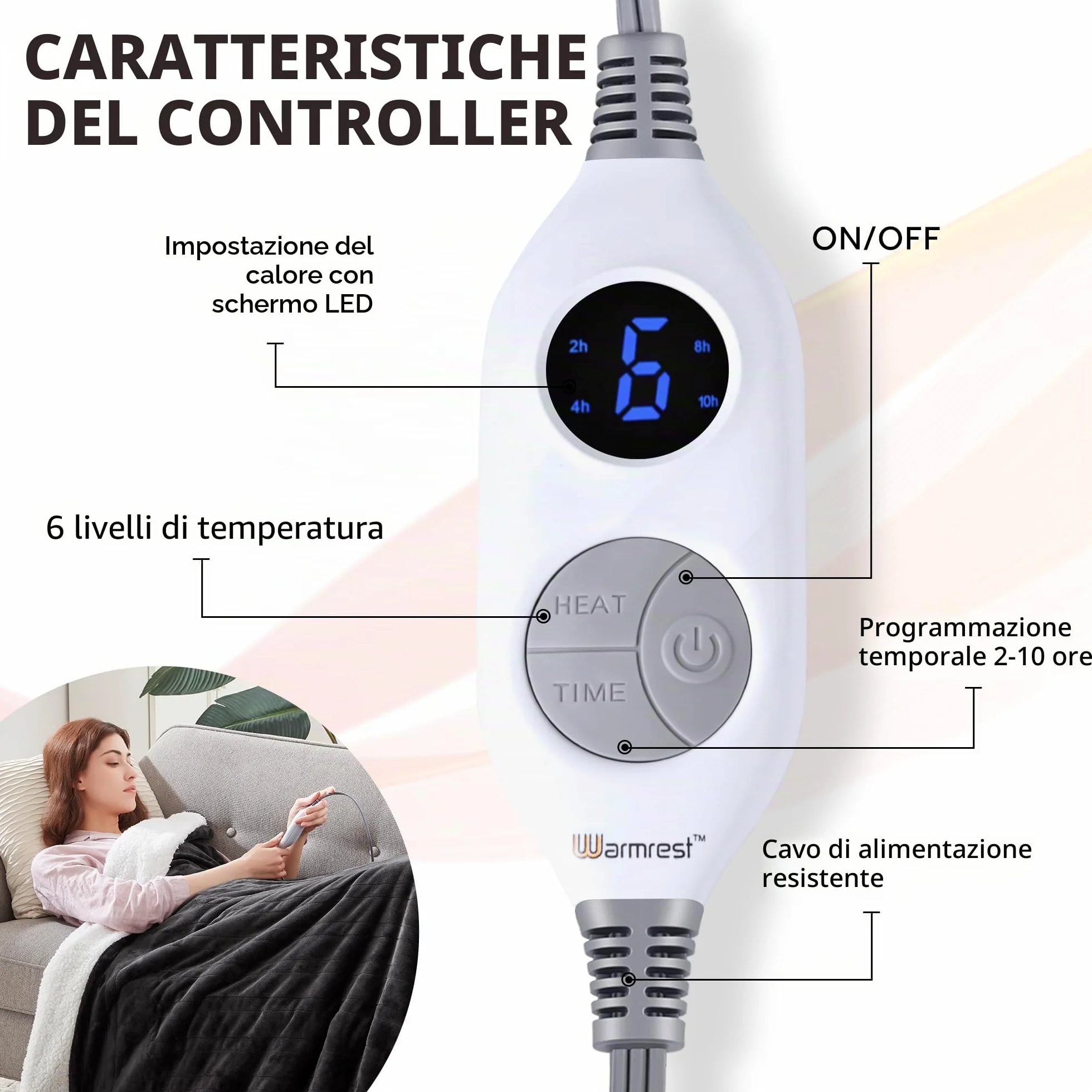 Coperta Elettrica Matrimoniale Flanella Sherpa 150x200cm, Grigio 6 Impostazioni di Calore, Da 1 a 10 ore di auto-off, Riscaldamento rapido, Protezione contro il Surriscaldamento