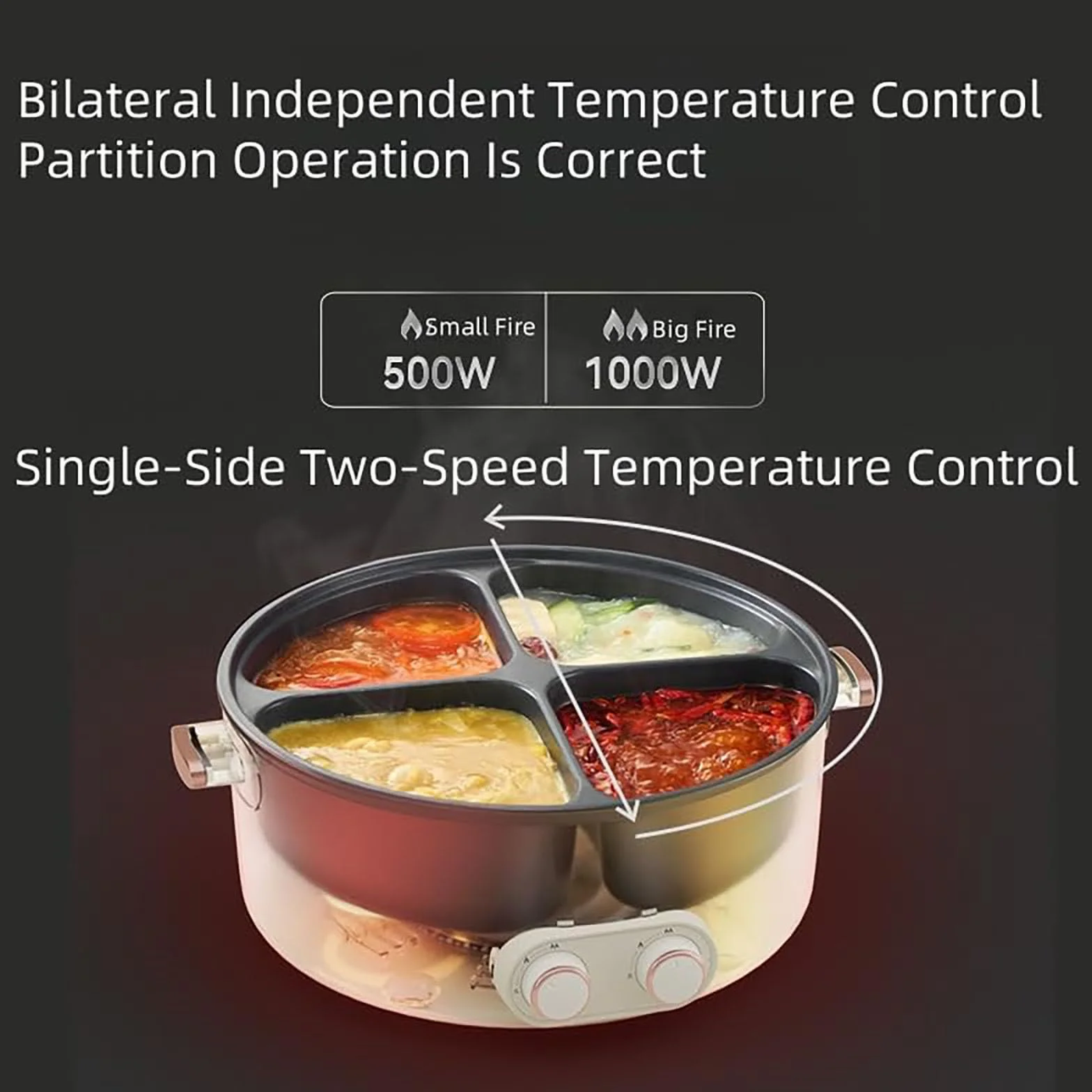 Pentola elettrica a 4 scomparti, pentola multifunzionale da 6 litri con piastre divisorie, controllo della temperatura regolabile, controllo multi-potenza, per 2-6 persone Riunioni