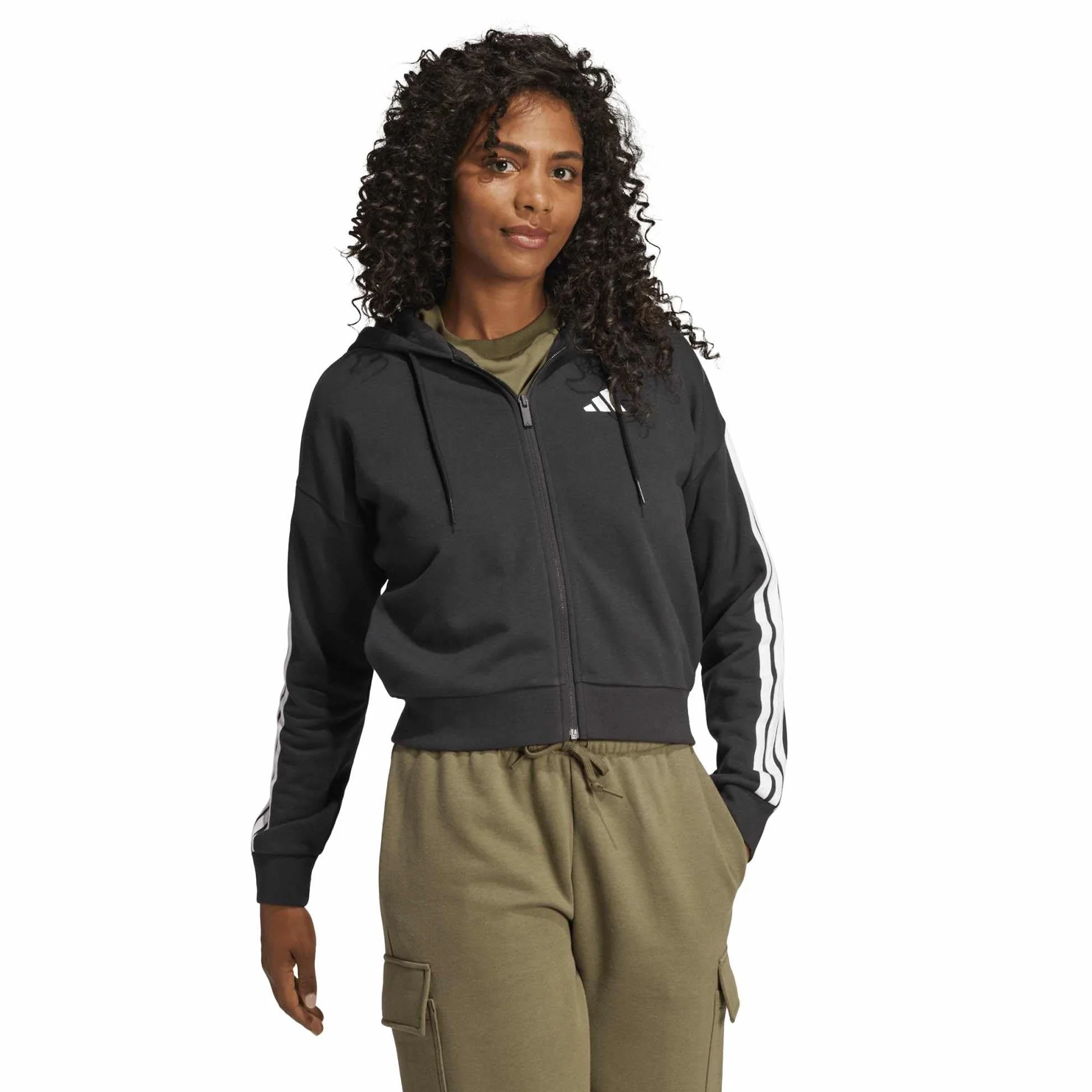 adidas Women Felpa con Cappuccio Essentials 3-Stripes French Terry Full-Zip