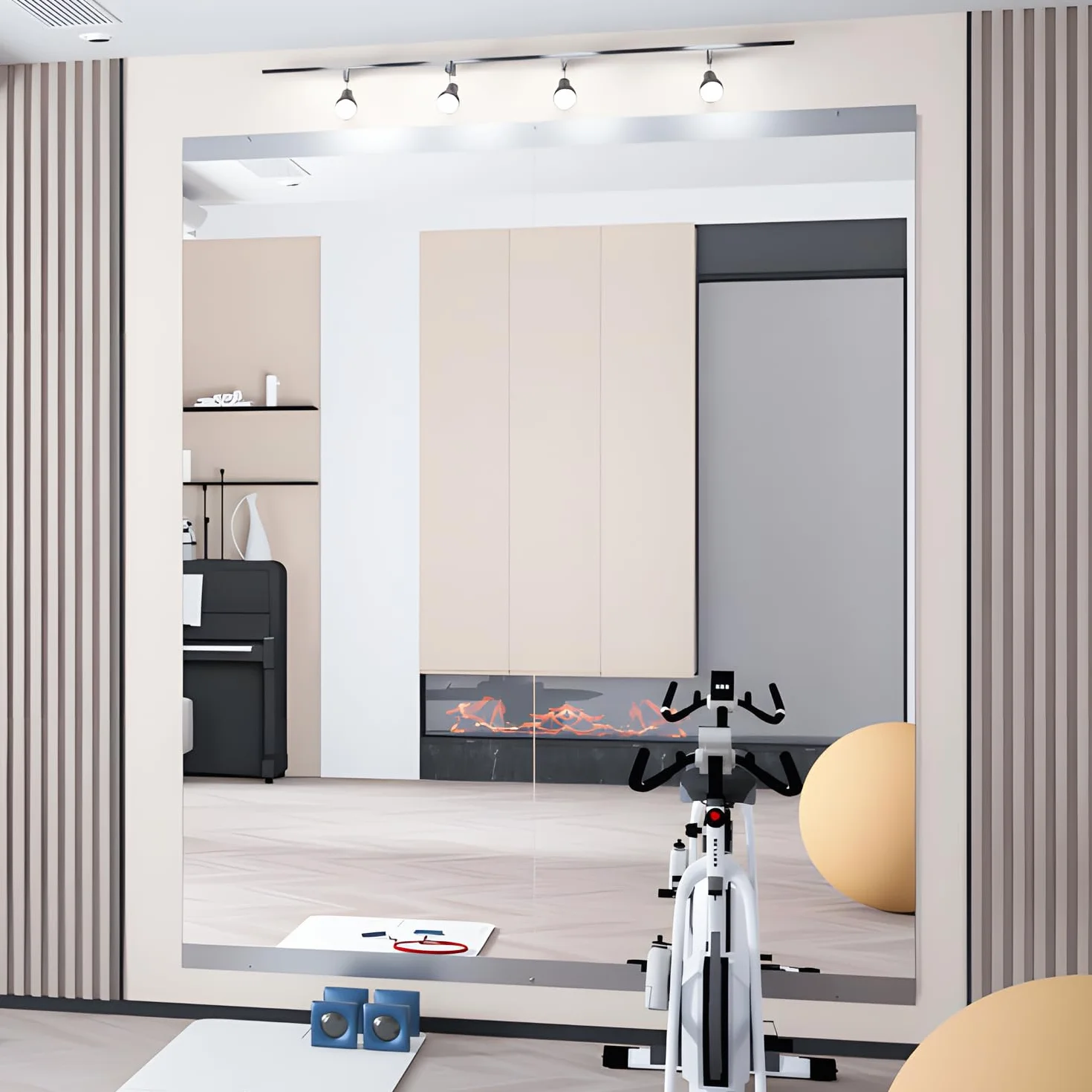 Specchio per palestra casa,144,5 x 60 cm - 2 pezzi grande specchio da yoga, specchi a figura intera fitness, vetro temperato, montaggio a parete, studio di danza, garage