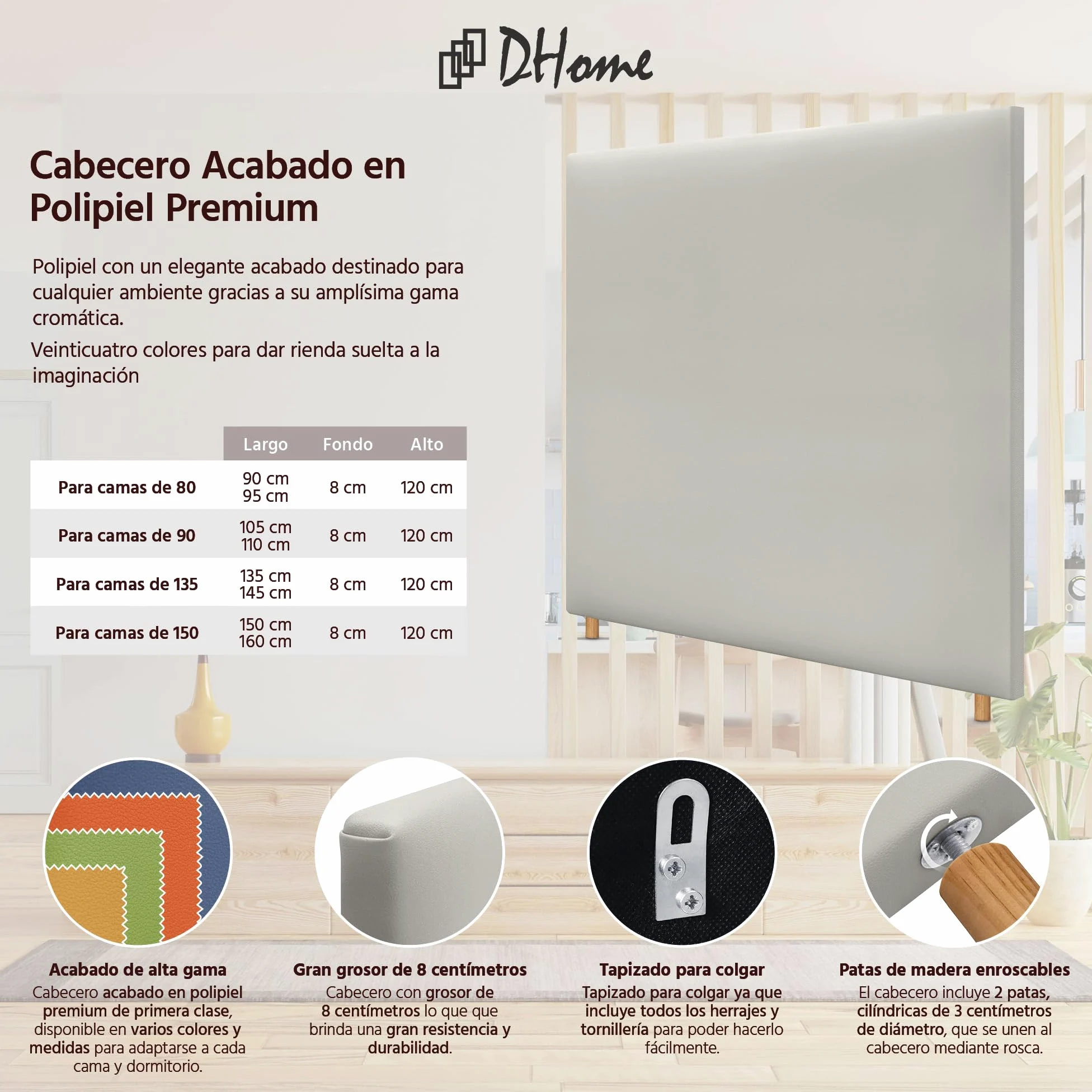 DHOME Testiera in Similpelle o Tessuto Aqualine Liscia Fino a Terra Testiere Testata Imbottita Letto (145x120cm (135/140), Similpelle Bianco Avorio)
