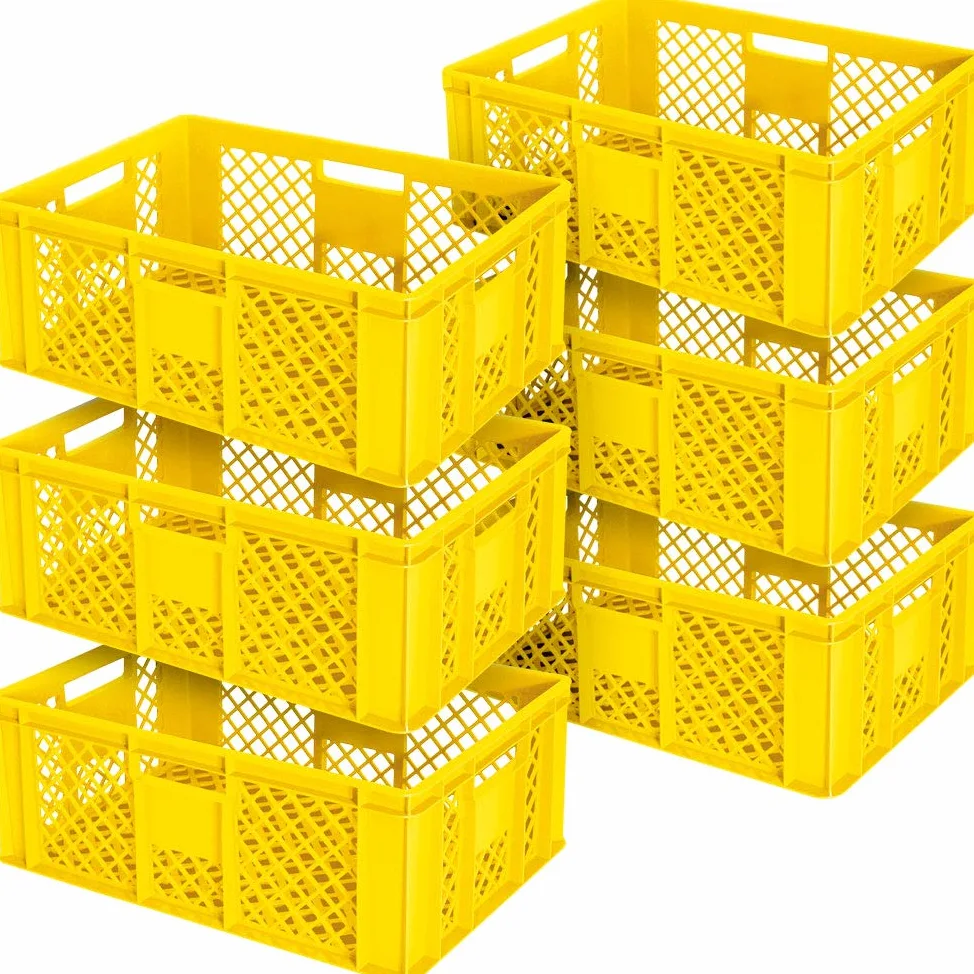 BRB 6 contenitori europei traforati/impilabili, 600 x 400 x 240 mm, per alimenti, qualità industriale (giallo)