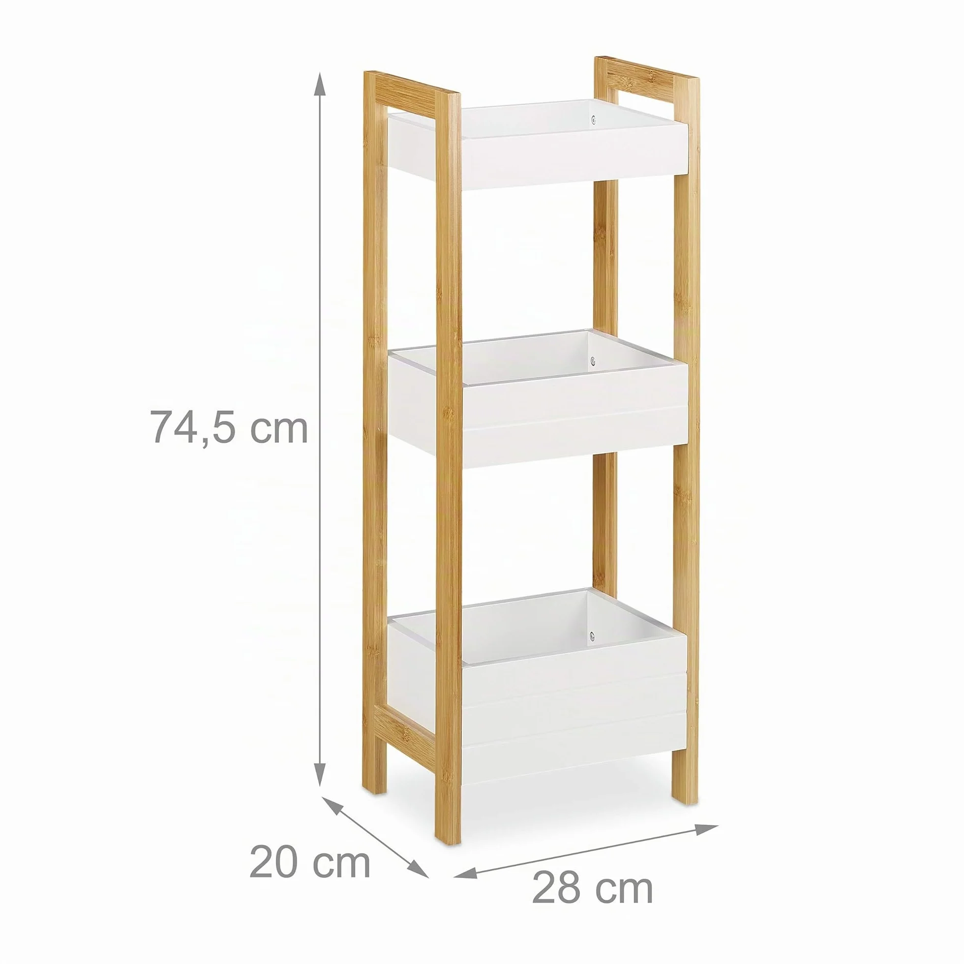 Relaxdays Scaffale Bagno a Colonna con 3 Cesti 74,5x28x20 cm Bambù MDF Naturale Bianco