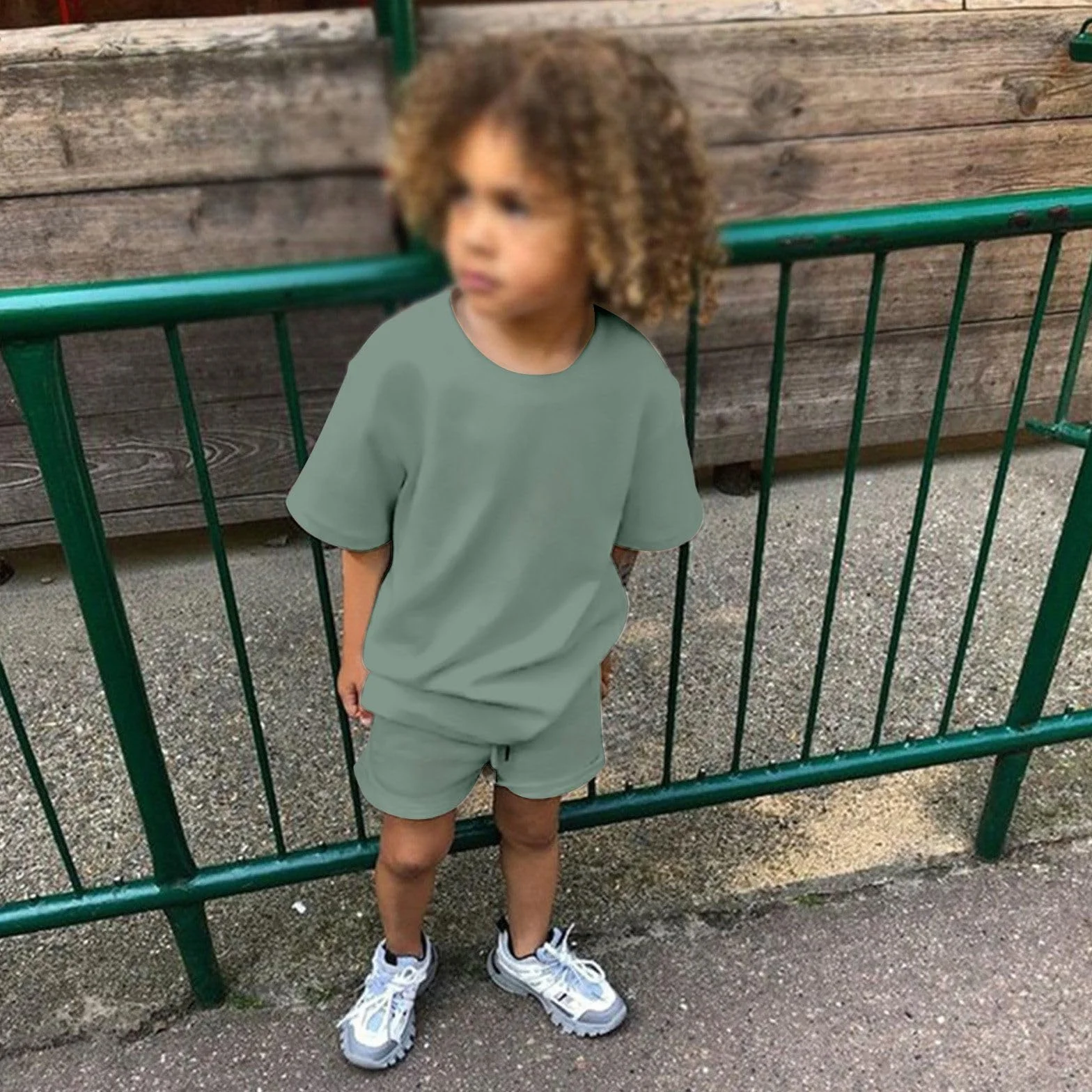 Generico Completo Bambino Set 2 Pezzi Cotone Tuta Sportiva con Tasche Pantaloncini T Shirt Estivo Casual Tinta Unita Loose Fit