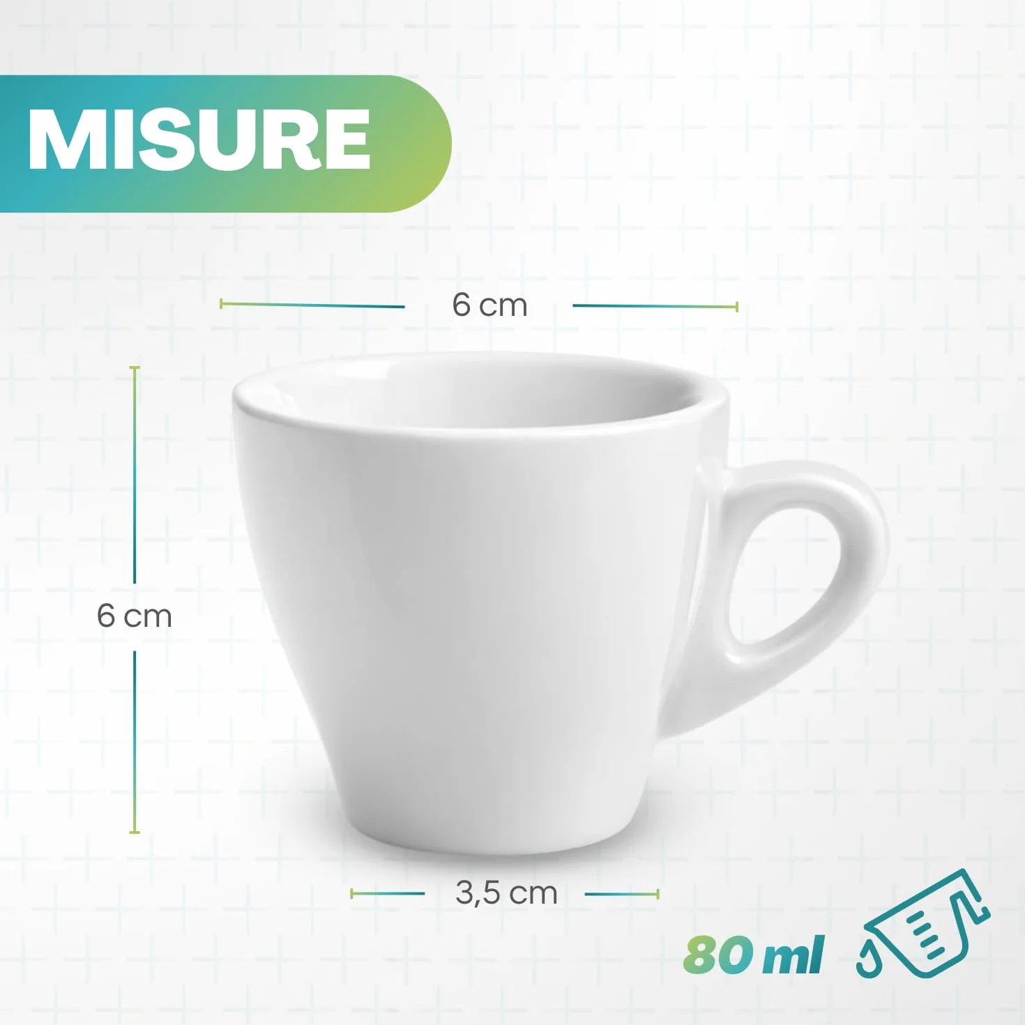 PALUPLUS Set 12 Tazzine Caffè in Porcellana da 80 ml, Tazze da Espresso con manico, Lavabili in Lavastoviglie, adatte per Microonde, Colore Bianco -208F