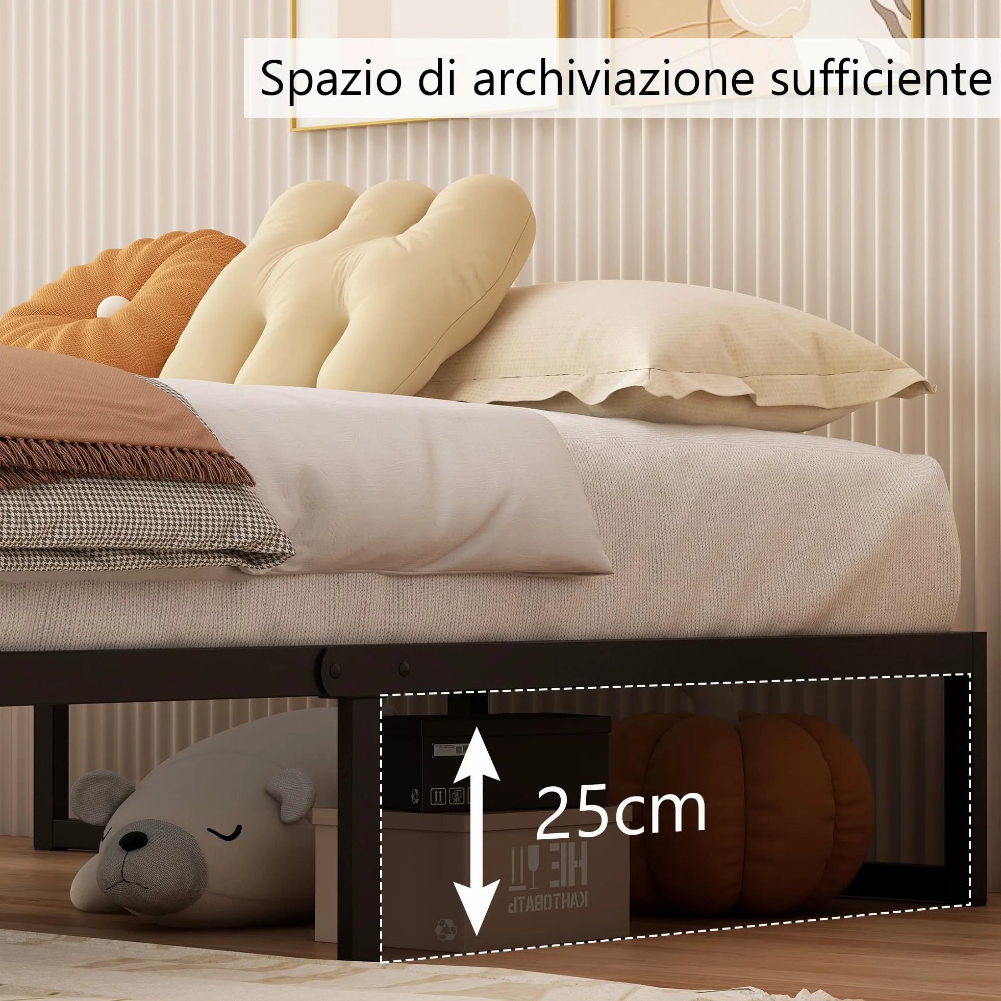 Yicensen Struttura Letto Matrimoniale 160x190 cm, Struttura Letto in Metallo, Supporto Solido, Facile da Montare, Design Silenzioso, Stile Moderno e Minimalista, Altezza 30 cm, Nero