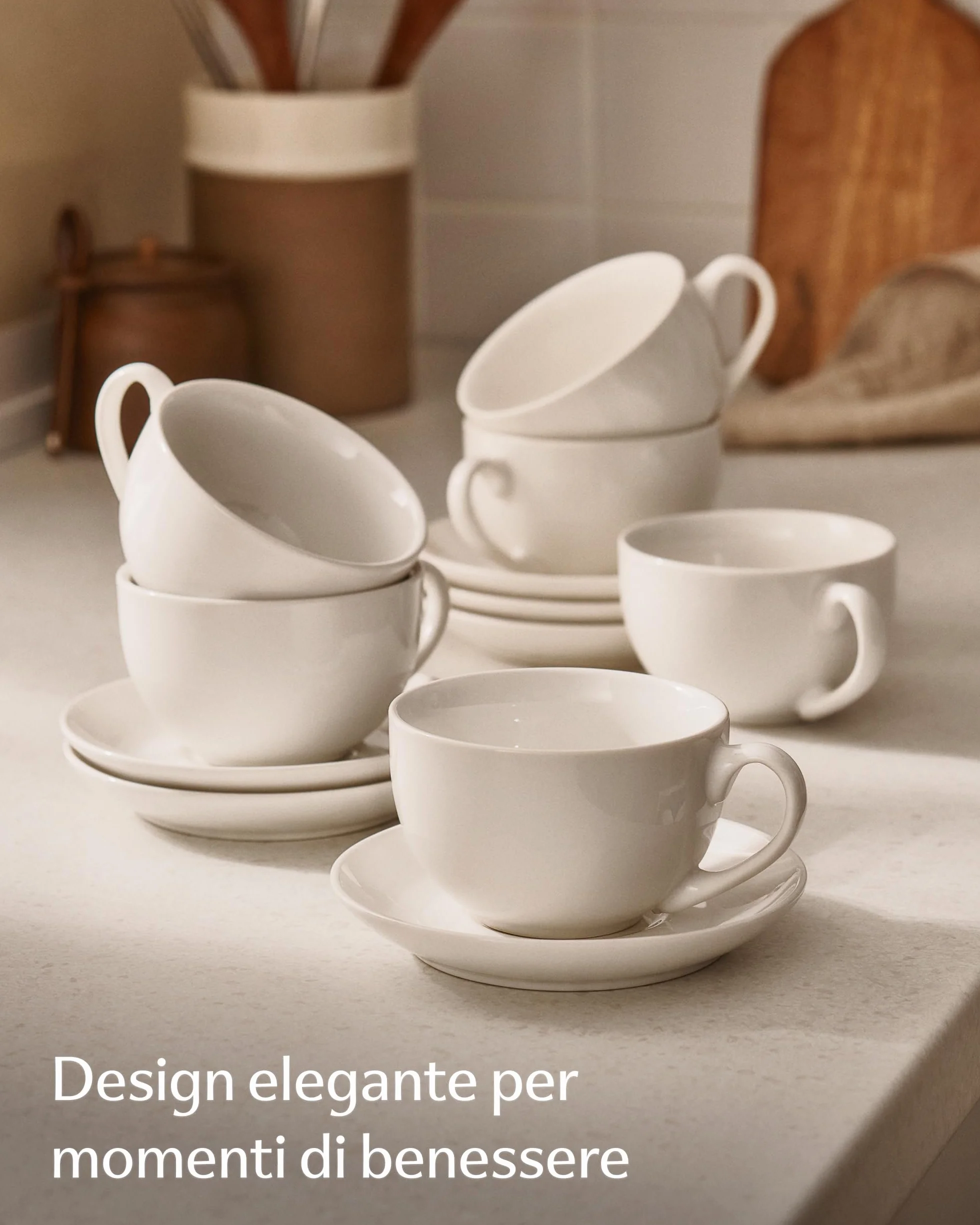 Tazzine Caffè 6 Pezzi in Ceramica Bianche con Piattini - Tazze Cappuccino Lavabili in Lavastoviglie - Set Regalo 180 ml