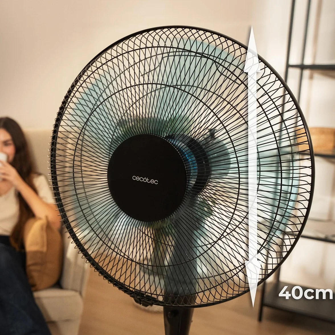 Cecotec Ventilatore a Piantana EnergySilence 515 WindLite Pro Black. 45W, Diametro 16” (40cm), 3 Velocità, Oscillazione Automatica, Altezza Regolabile, 5 Pale, Massima Sicurezza, Nero, Fresco Totale