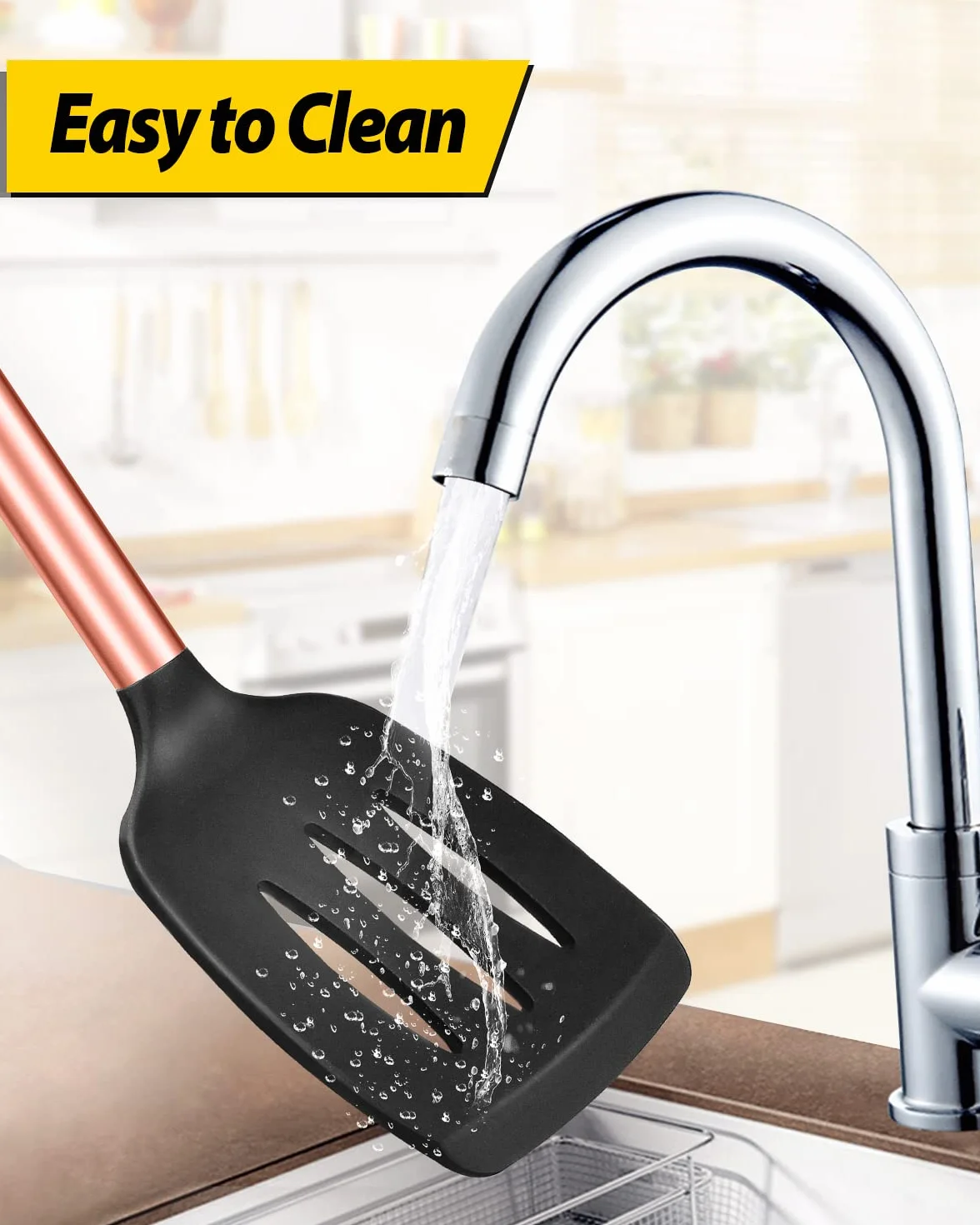 Spatole da cucina in silicone massiccio, antiaderenti, resistenti al calore, senza BPA, oro rosa, confezione da 2