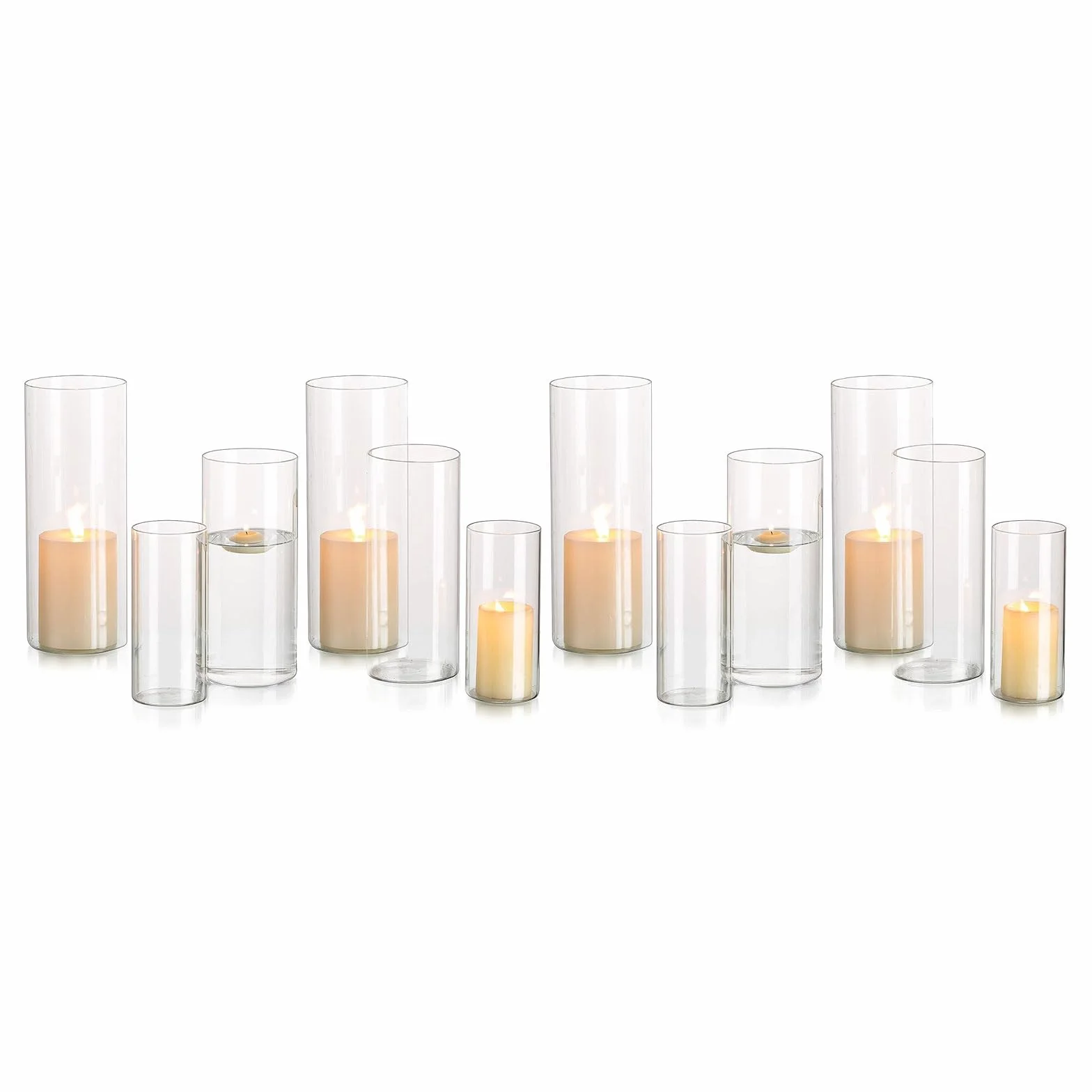 Portacandele Hurricane Cilindro Di Vetro: Vaso Di Fiori Trasparente Per Candelabro Candele Galleggianti Per Candele Galleggianti Per Decorazioni Per La Tavola Da Pranzo Centrotavola (M+L+XL x 4)