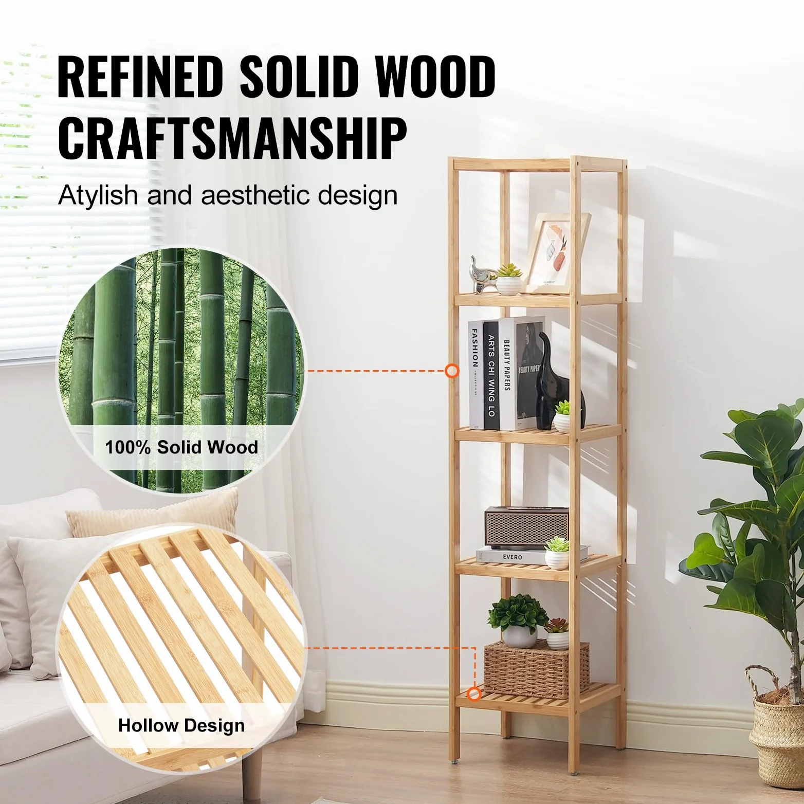 VEVOR Scaffale Angolare in Bambù Scaffale Portaoggetti Multifunzionale per Libri Piante, Scaffale Indipendente, Supporto per Piante Capacità 10 kg 5 Ripiani, per Strato Bagno Camera da Letto Ufficio