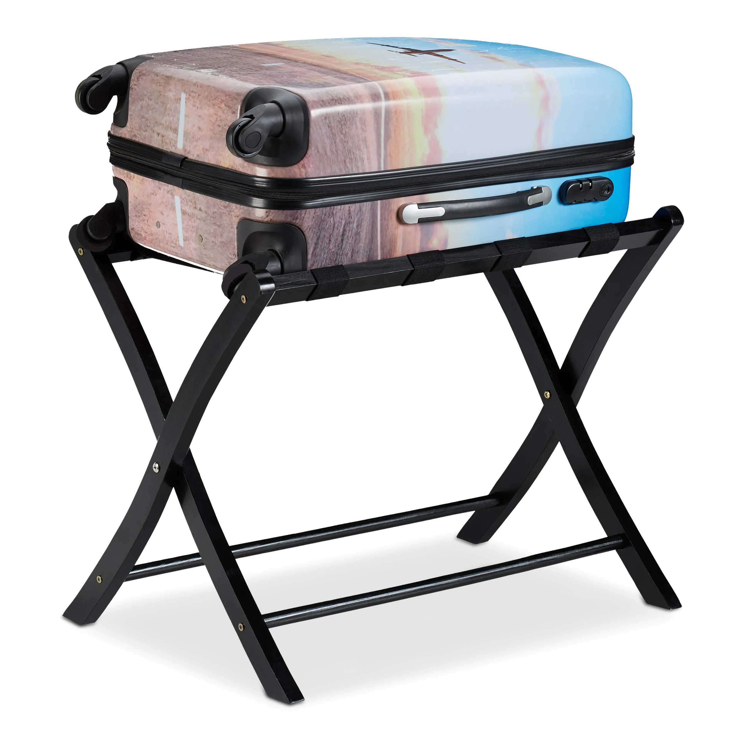 Relaxdays Portavaligie Pieghevole, Scaffale in Legno, Nero, 52,5x66,5x48 cm
