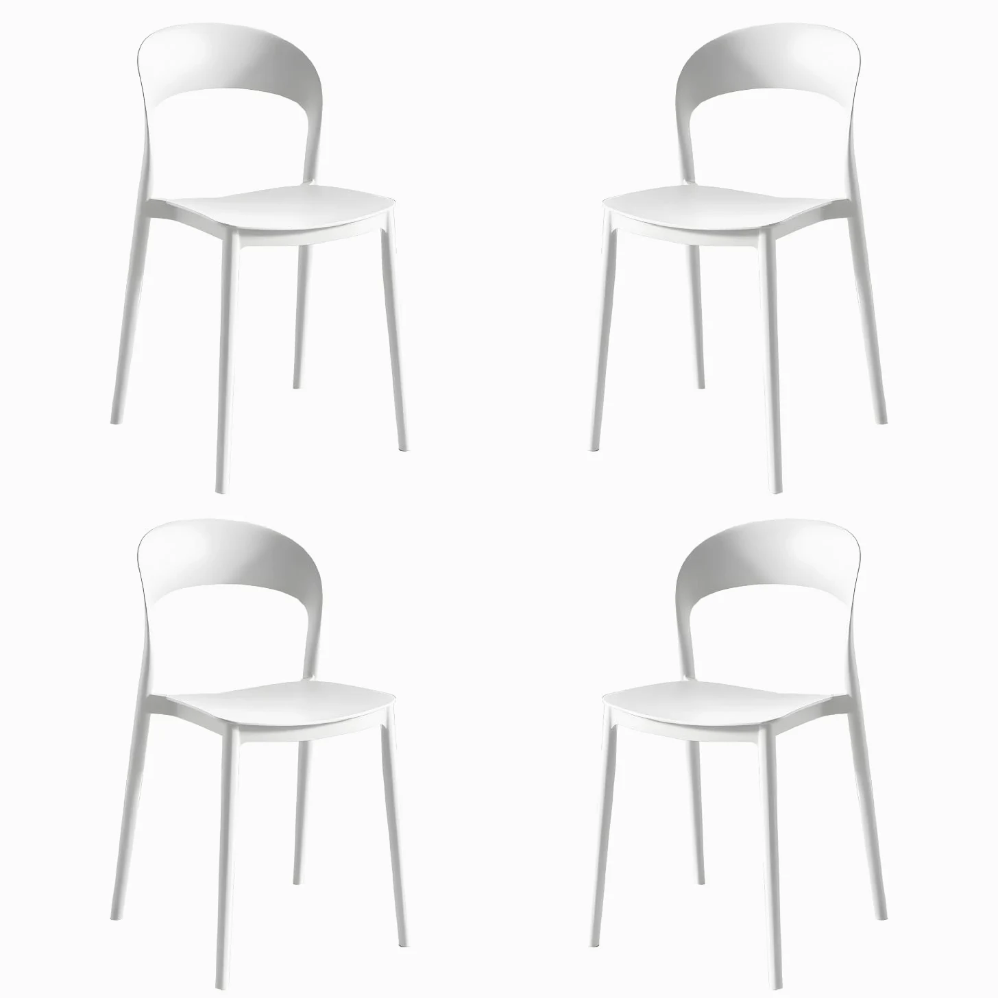 eacommerce | Sedia impilabile da cucina | Polipropilene 40x39x78 cm | Leggera, facile da pulire, design ergonomico | Adatta per interni ed esterni, resistente e versatile (Set 4 Sedie, Bianco)