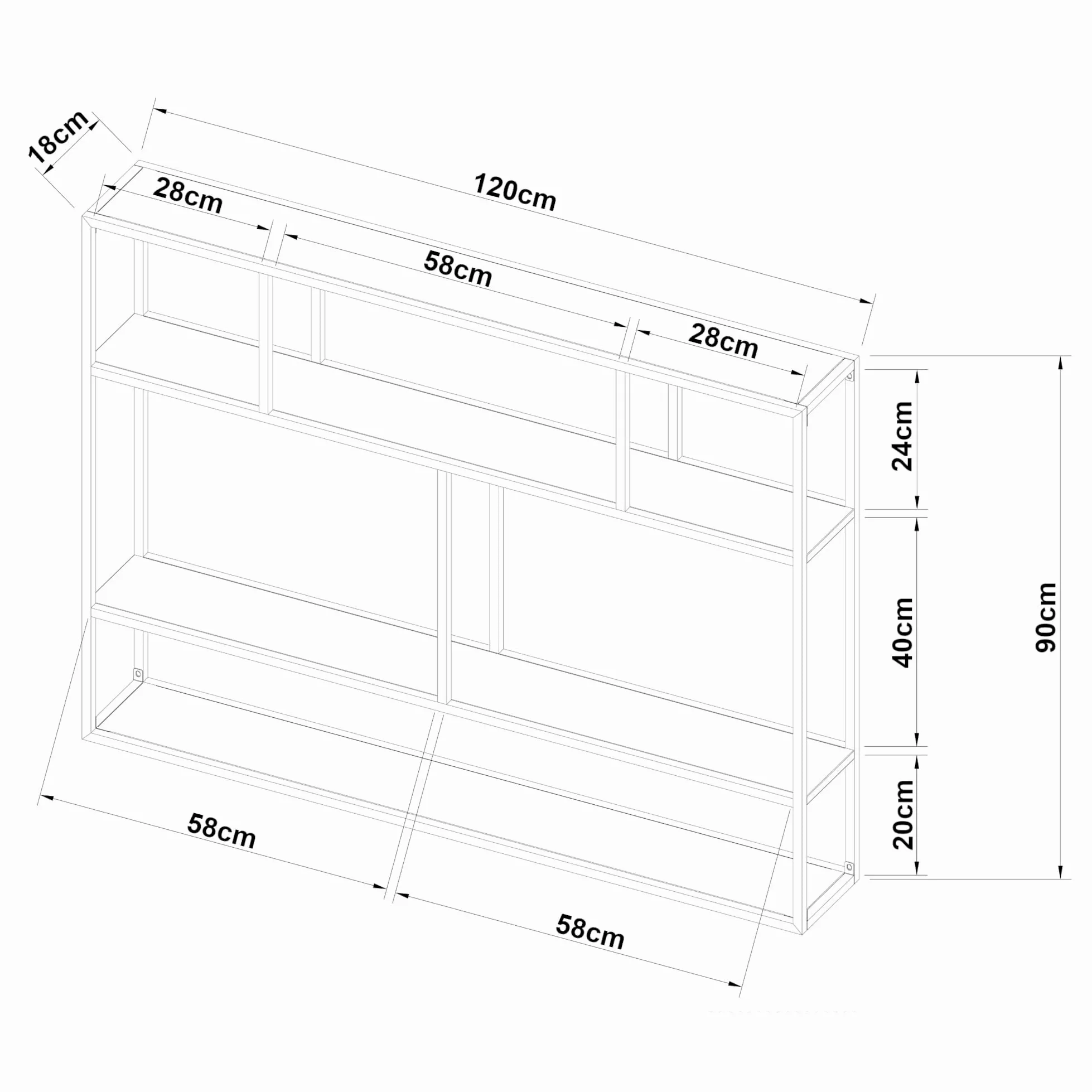 [en.casa] Scaffale da Parete con Scomparti Aperti Scaffale Pensile in Acciaio Mensola da Muro Libreria da Parete Stile Industriale 90 x 120 x 18 cm - Nero, opaco