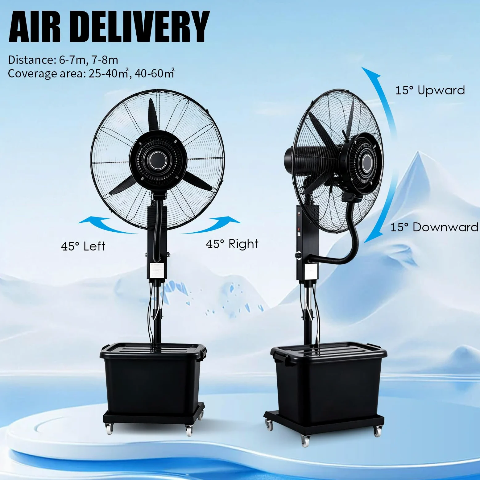 Ventilatore a Nebulizzazione Industriale da Esterno, Raffrescatore ad Acqua Professionale con Serbatoio 42L, 3 Velocità, Oscillazione 90°, per Officina, Patio e Terrazza,71cm,Altezza 160-200cm