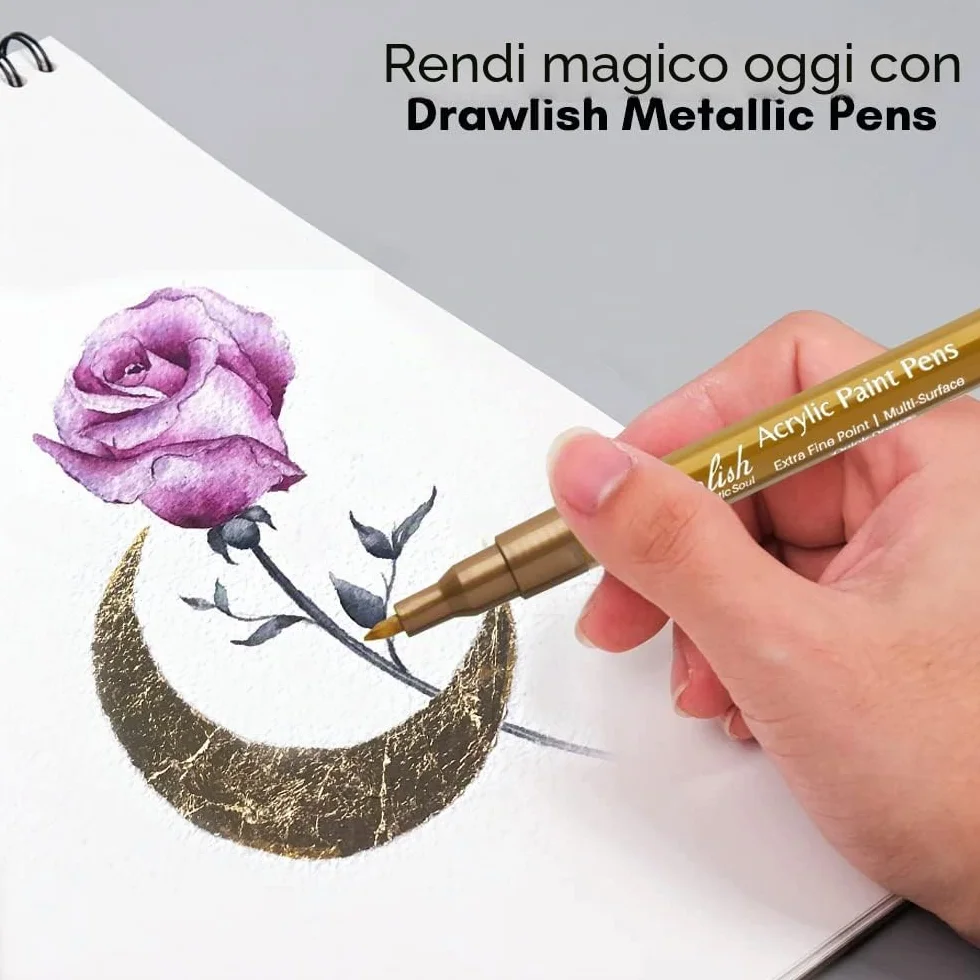 Set 4 pennarelli acrilici metallizzati oro argento punta extra fine 0,7 mm per tessuto vetro legno